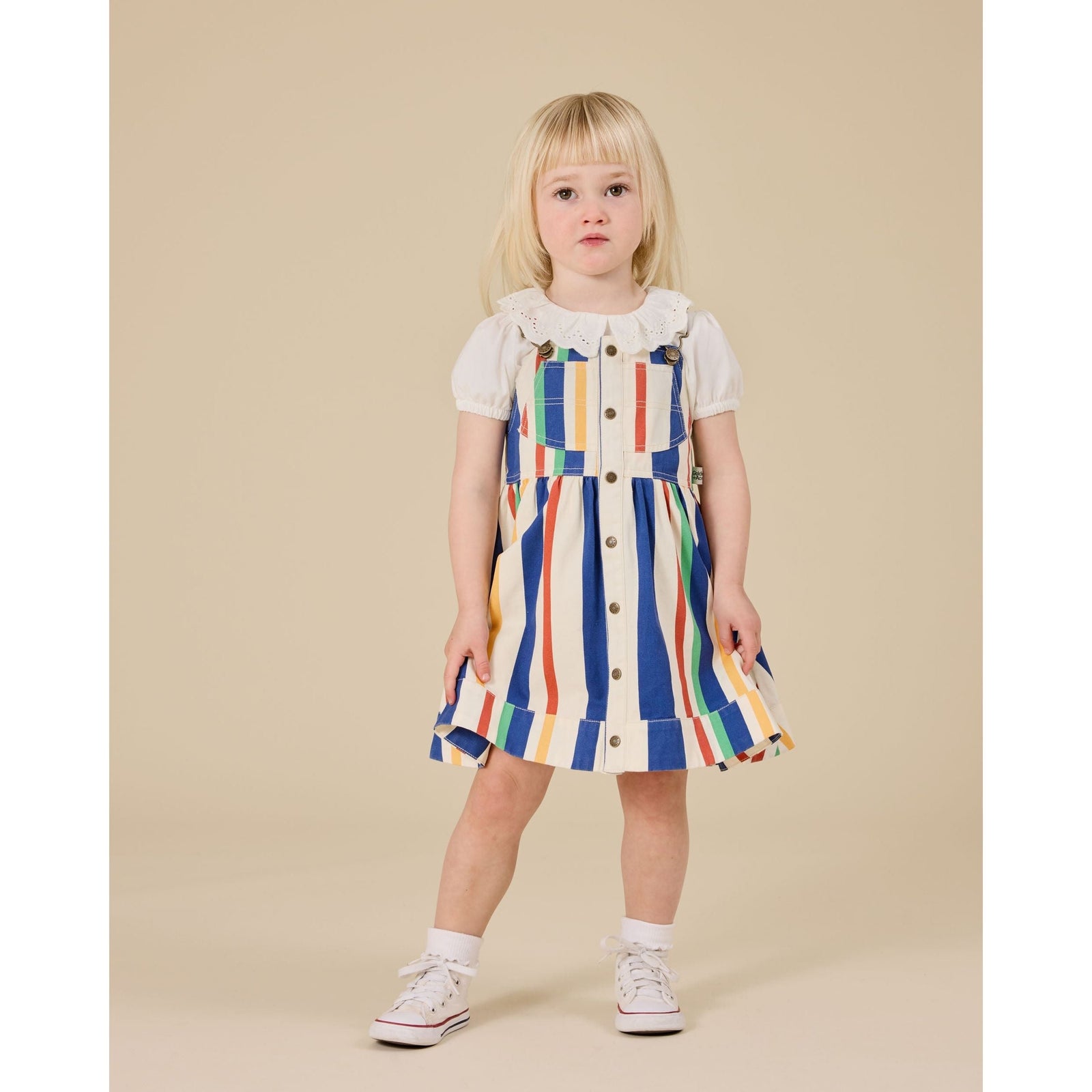 90'S Bold Stripe Heidi Denim Pinafore Dress