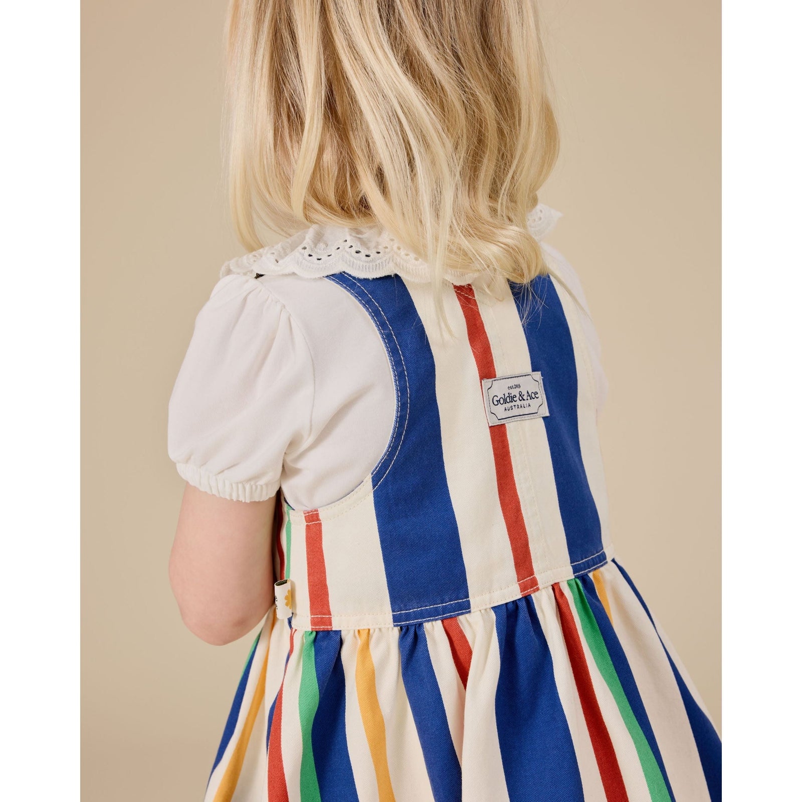 90'S Bold Stripe Heidi Denim Pinafore Dress