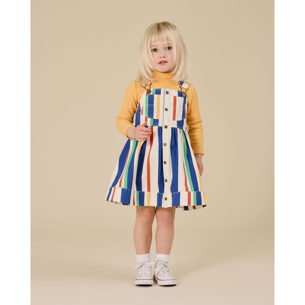 90'S Bold Stripe Heidi Denim Pinafore Dress