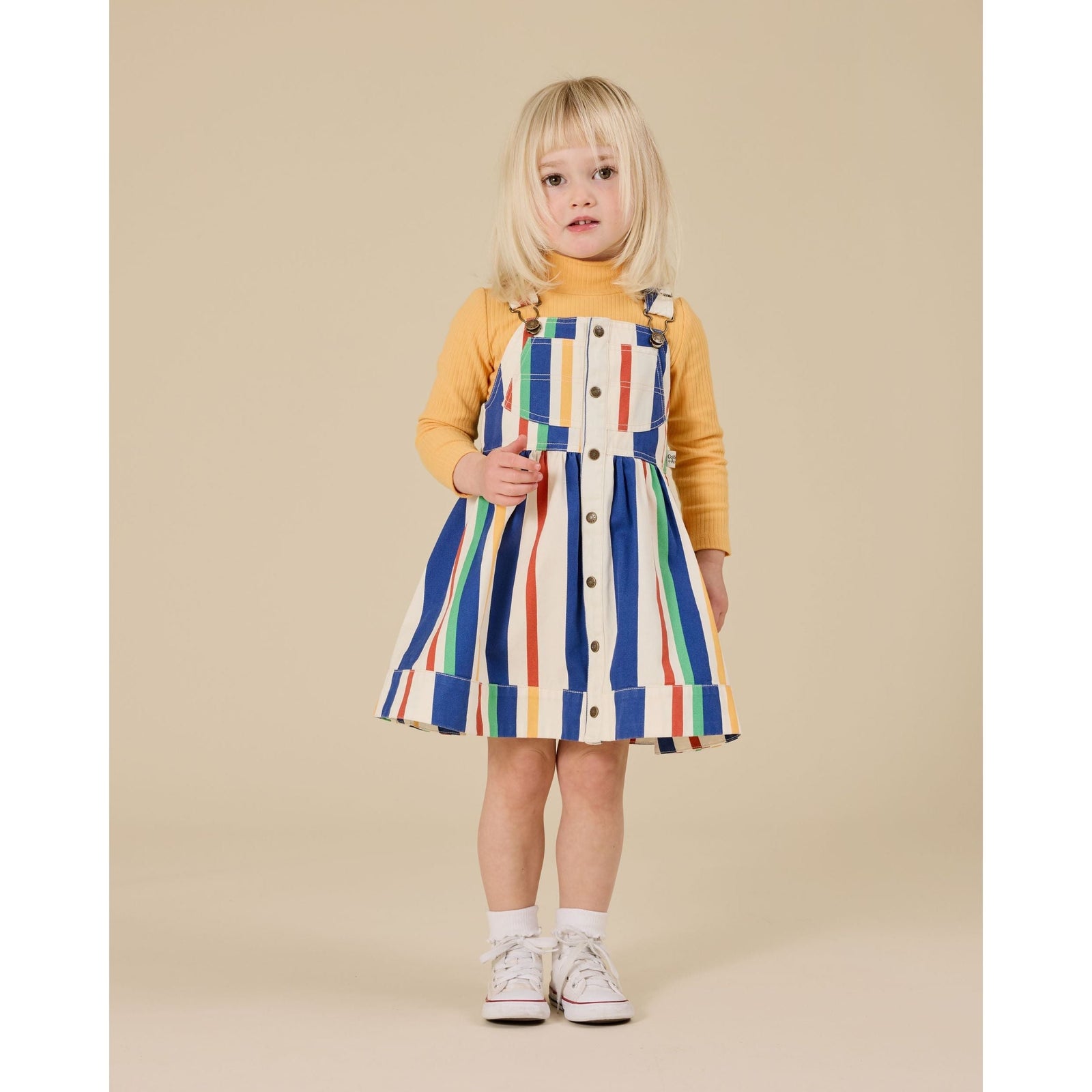90'S Bold Stripe Heidi Denim Pinafore Dress