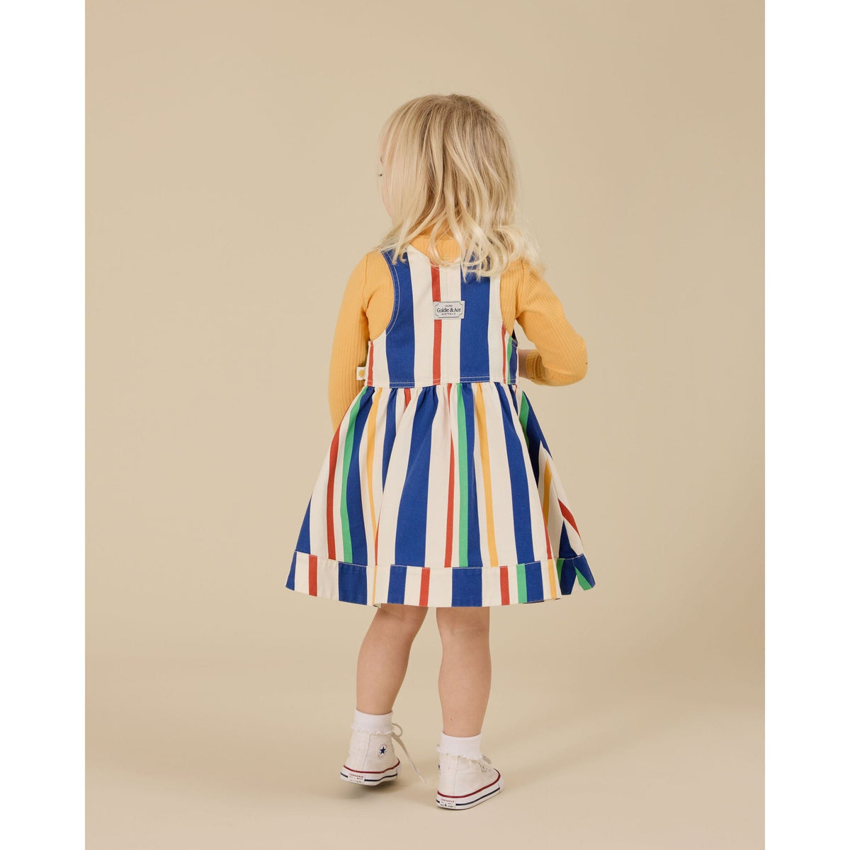 90'S Bold Stripe Heidi Denim Pinafore Dress