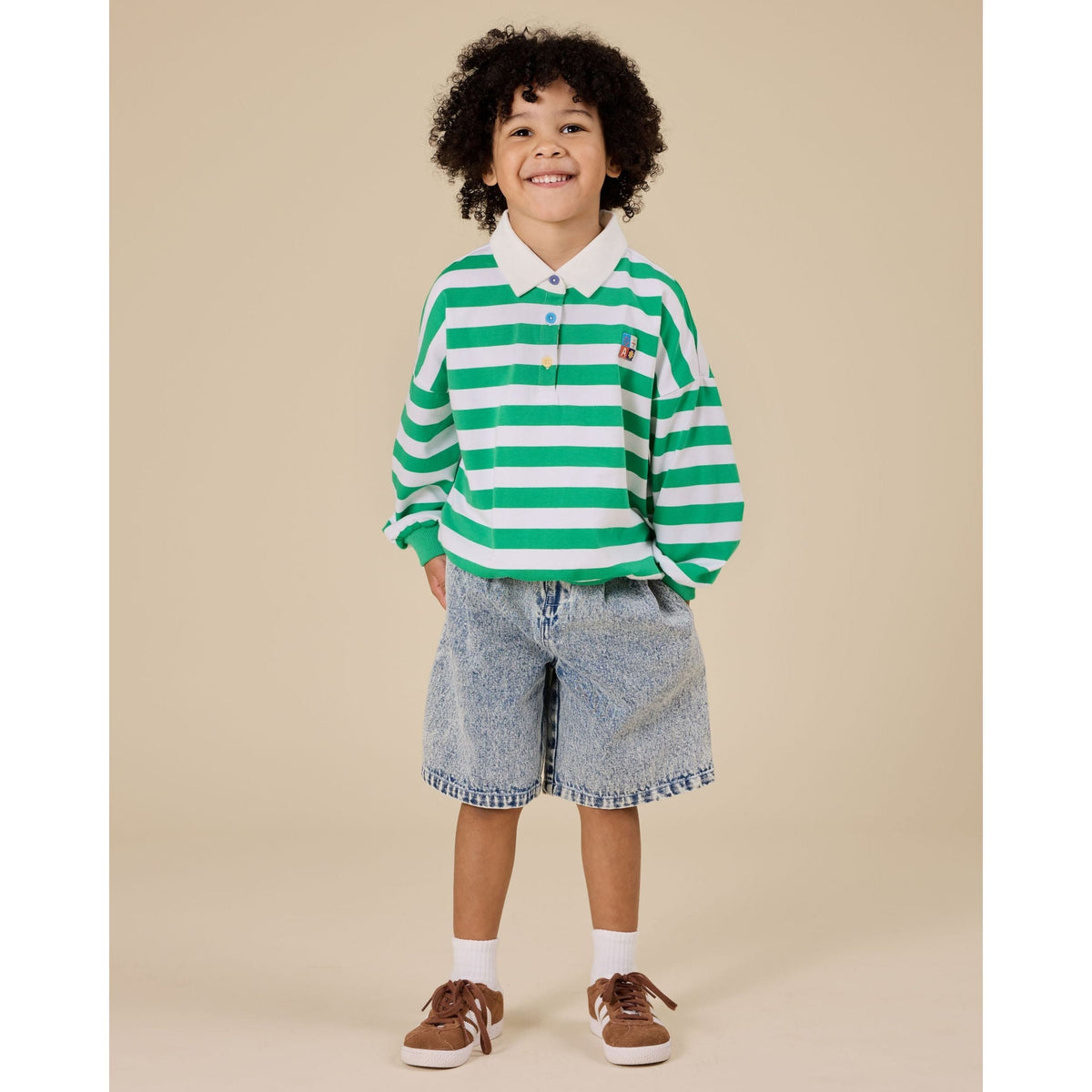 Wide Stripe Relaxed Rugby Sweat Top
