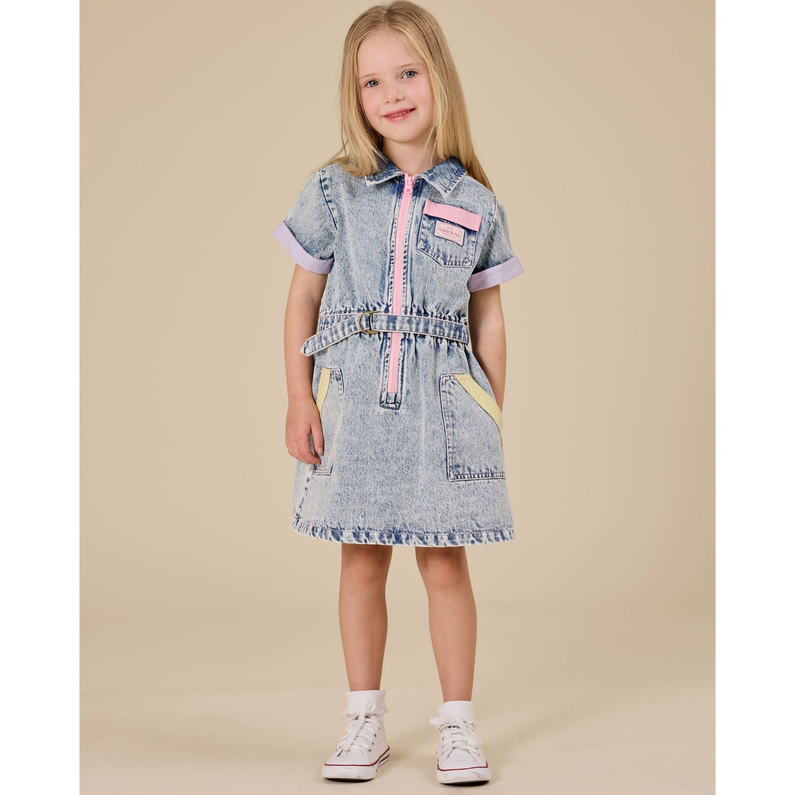 Pastel Pop Piper Denim Belted Dress