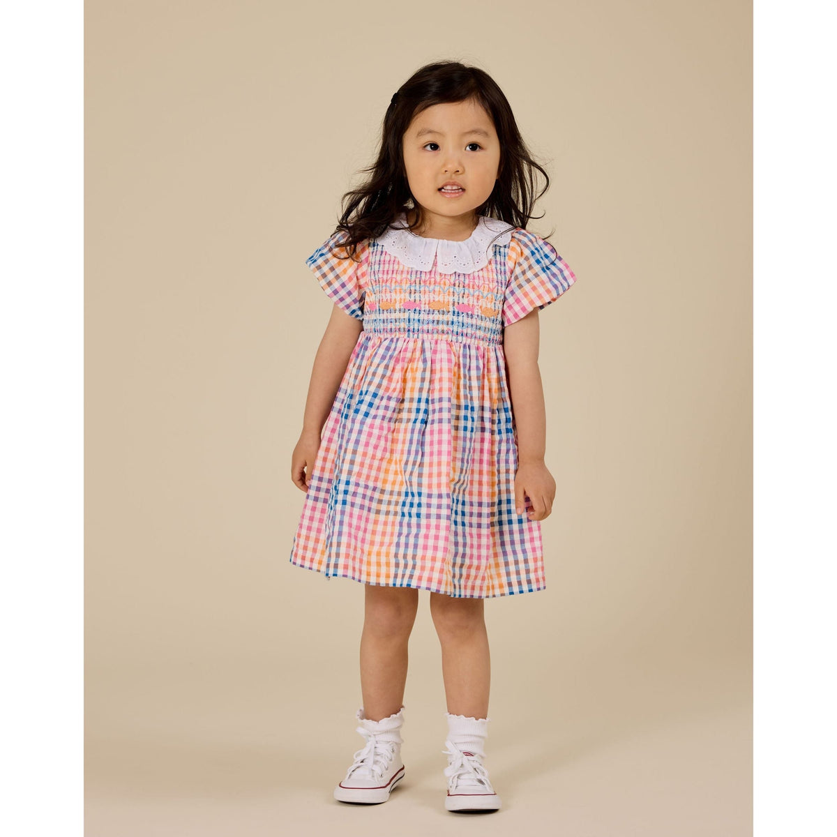 Rainbow Gingham Flo Smocked Dress