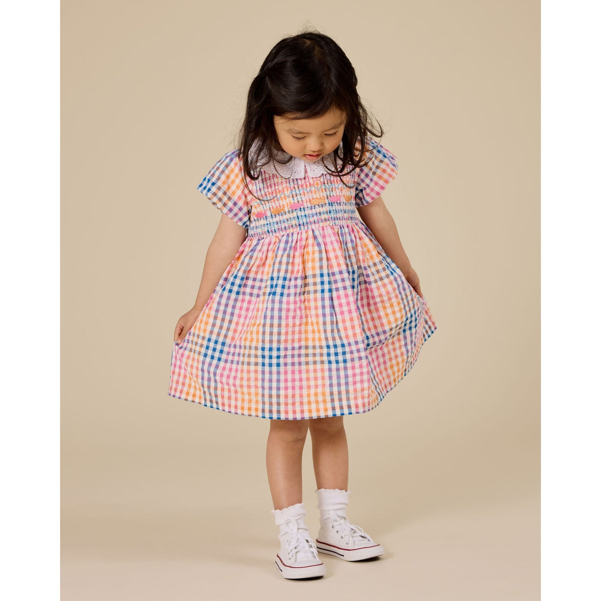 Rainbow Gingham Flo Smocked Dress