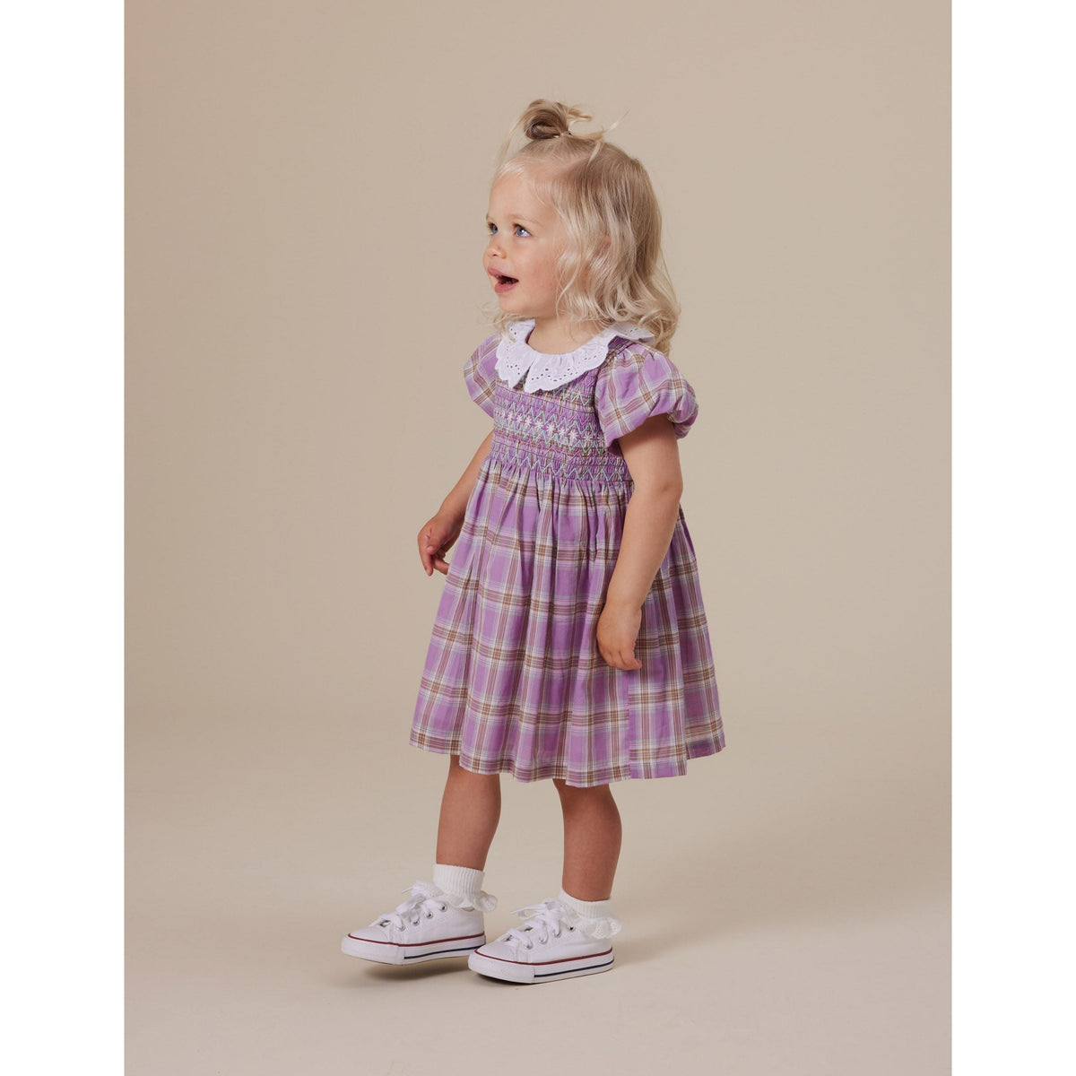 Flo Smocked Dress Mauve Check