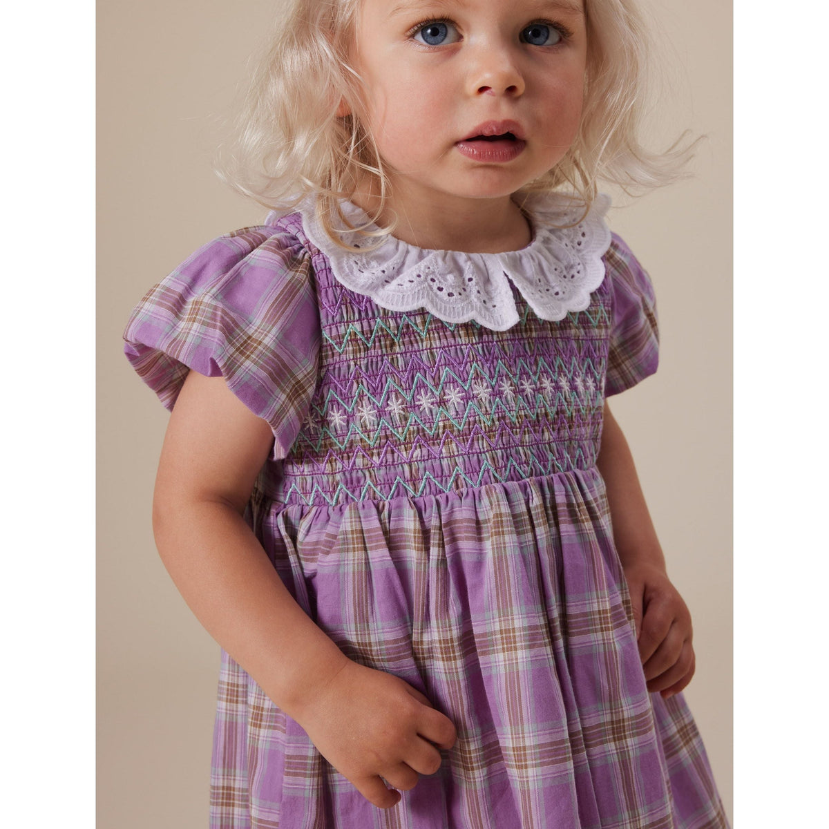 Flo Smocked Dress Mauve Check