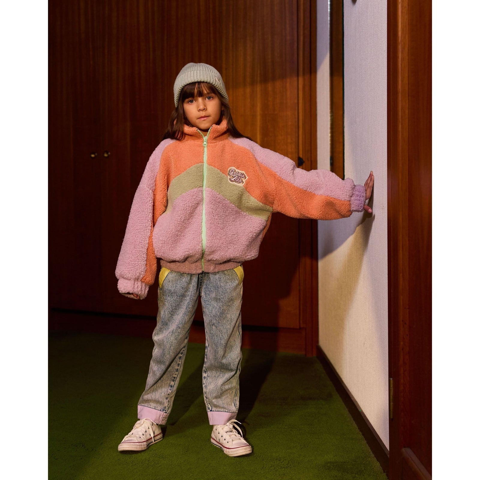 Child wearing Goldie & Ace Frankie Sherpa Jacket Lilac