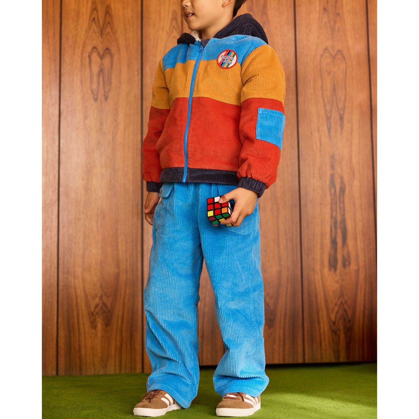 Child wearing Goldie & Ace Retro Corduroy Colourblock Jacket, view 3