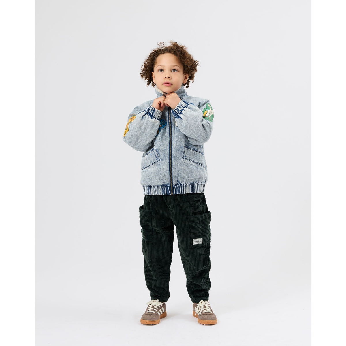 Child wearing Goldie & Ace Kit Corduroy Pocket Pant Moss, view 4