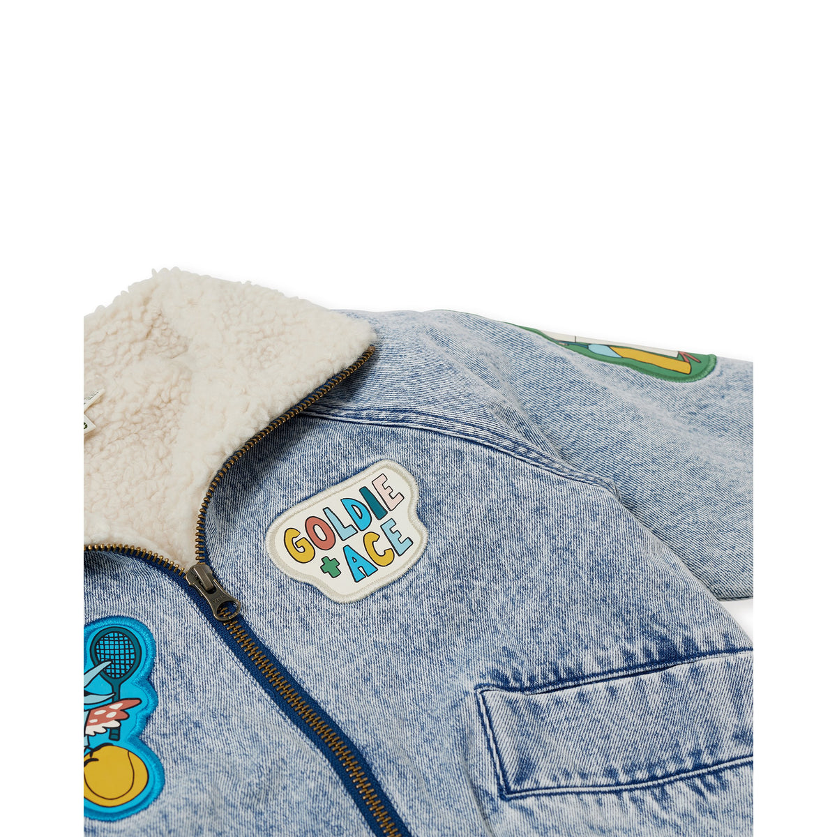 Goldie & Ace Ari Denim Sherpa Jacket, product flat lay 3
