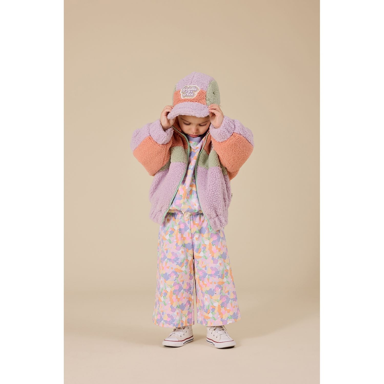 Child wearing Goldie & Ace Frankie Sherpa Jacket Lilac, view 2
