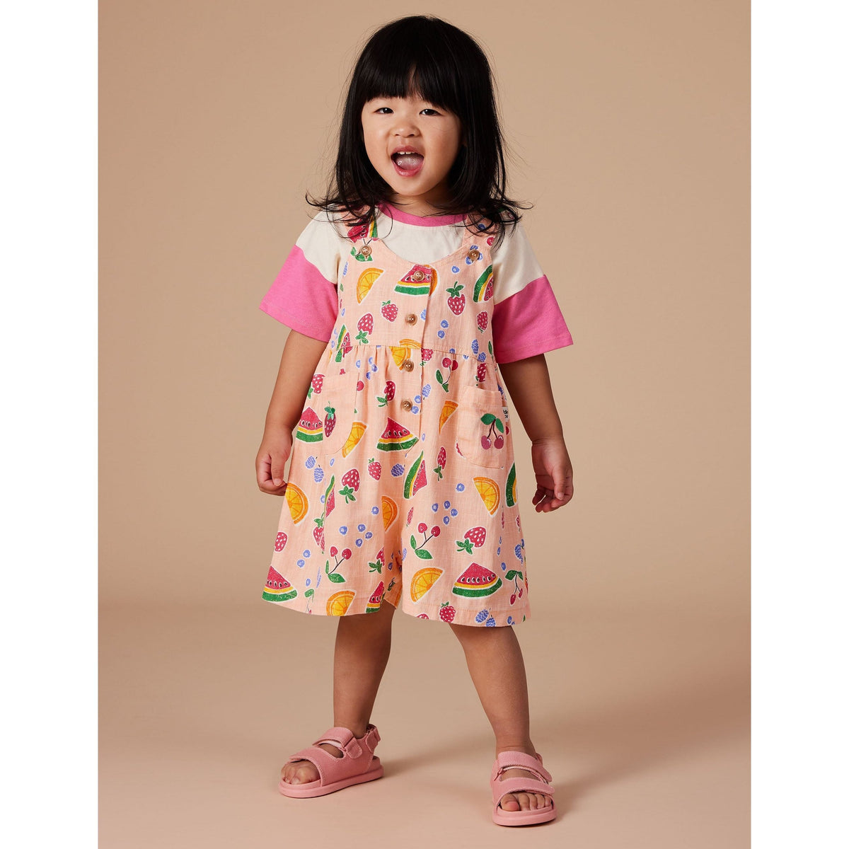 Sara Linen Shortalls Fruit Salad