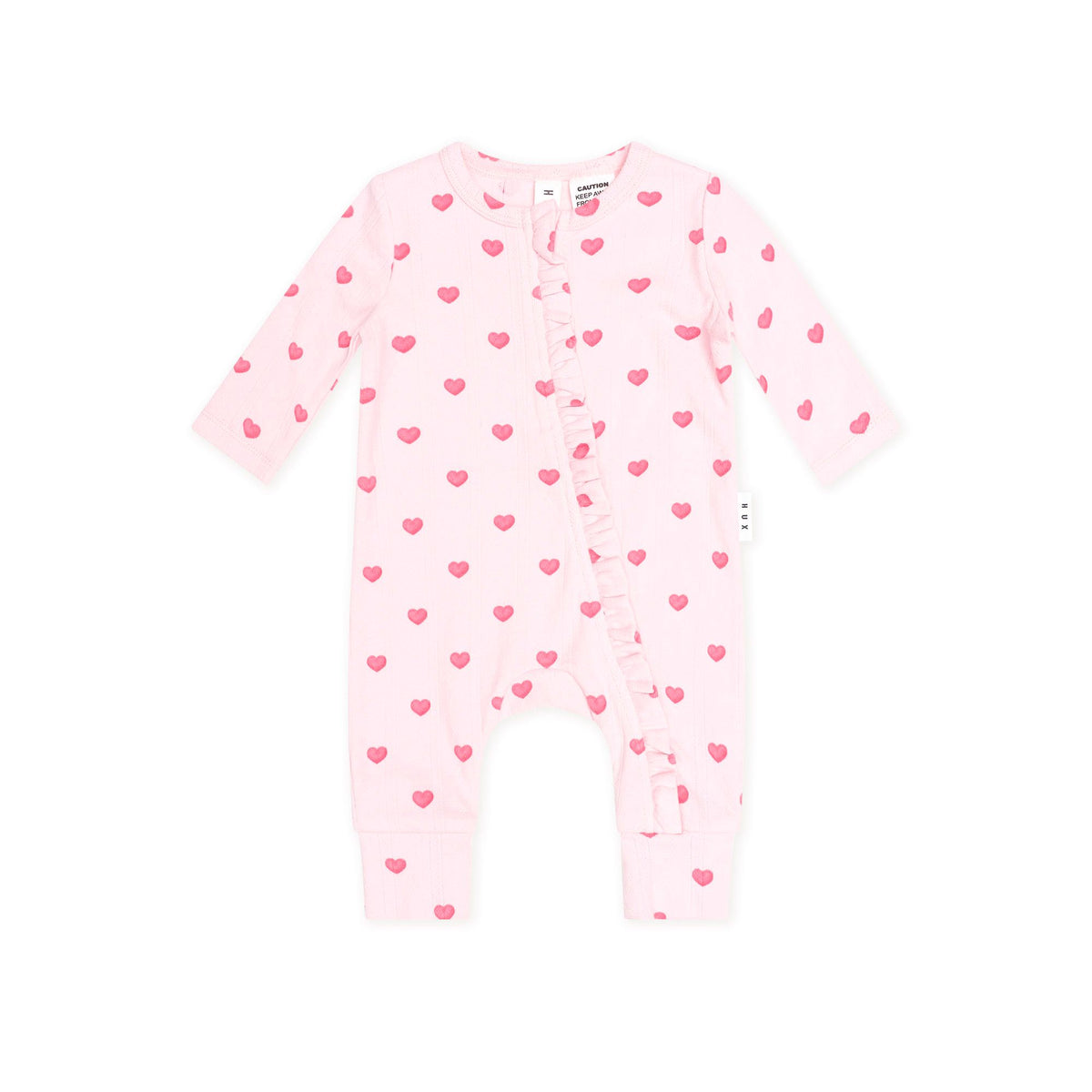 I Heart You Pointelle Frill Zip Romper