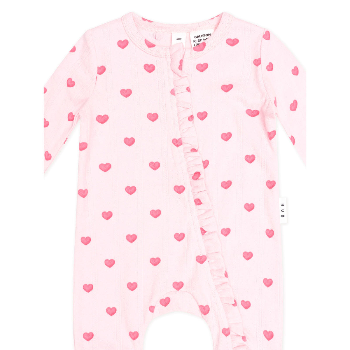 I Heart You Pointelle Frill Zip Romper