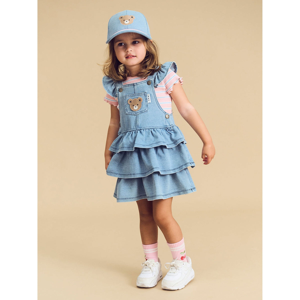 Huxbear Knit Denim Frill Pinafore