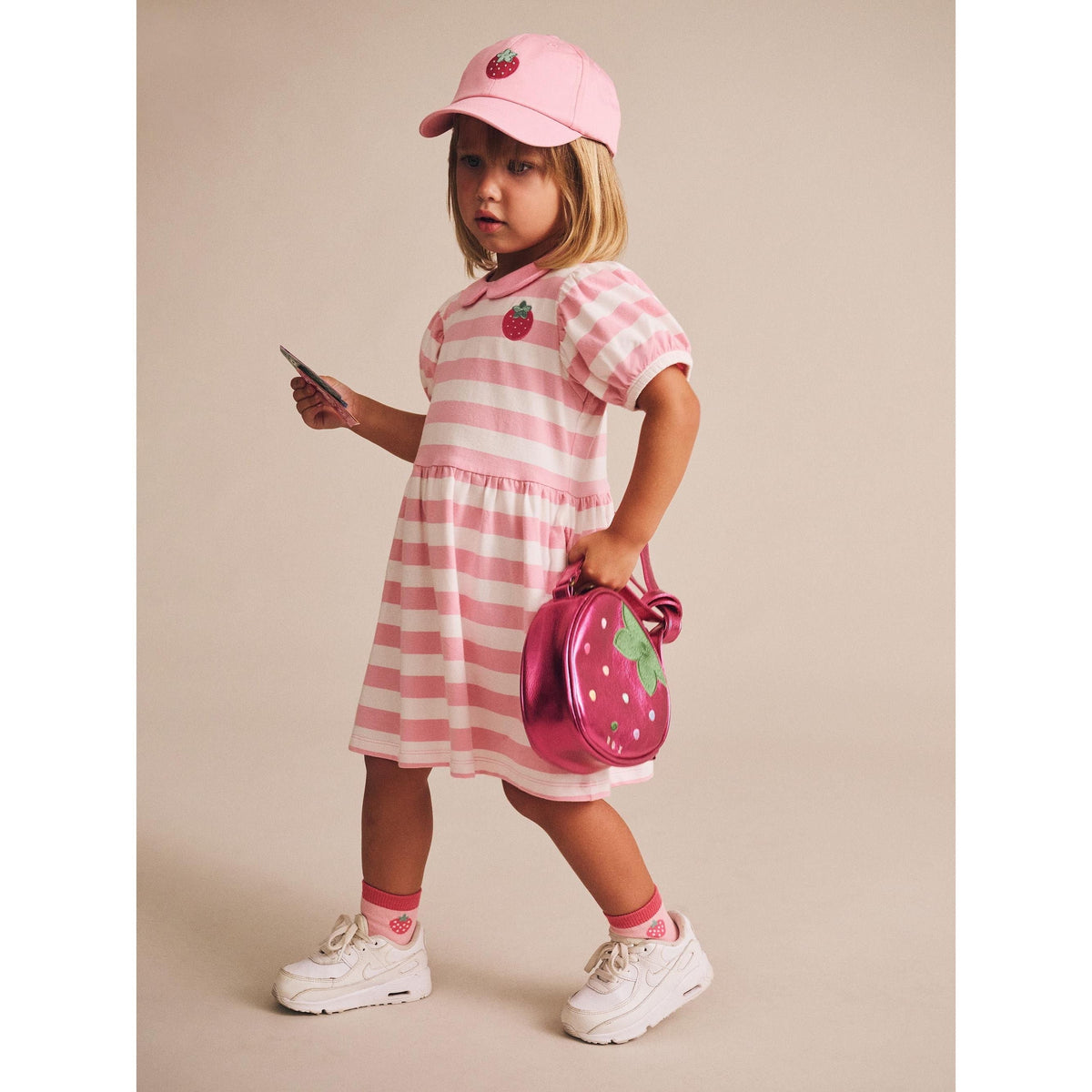 Strawberry Stripe Puff Sleeve Dress