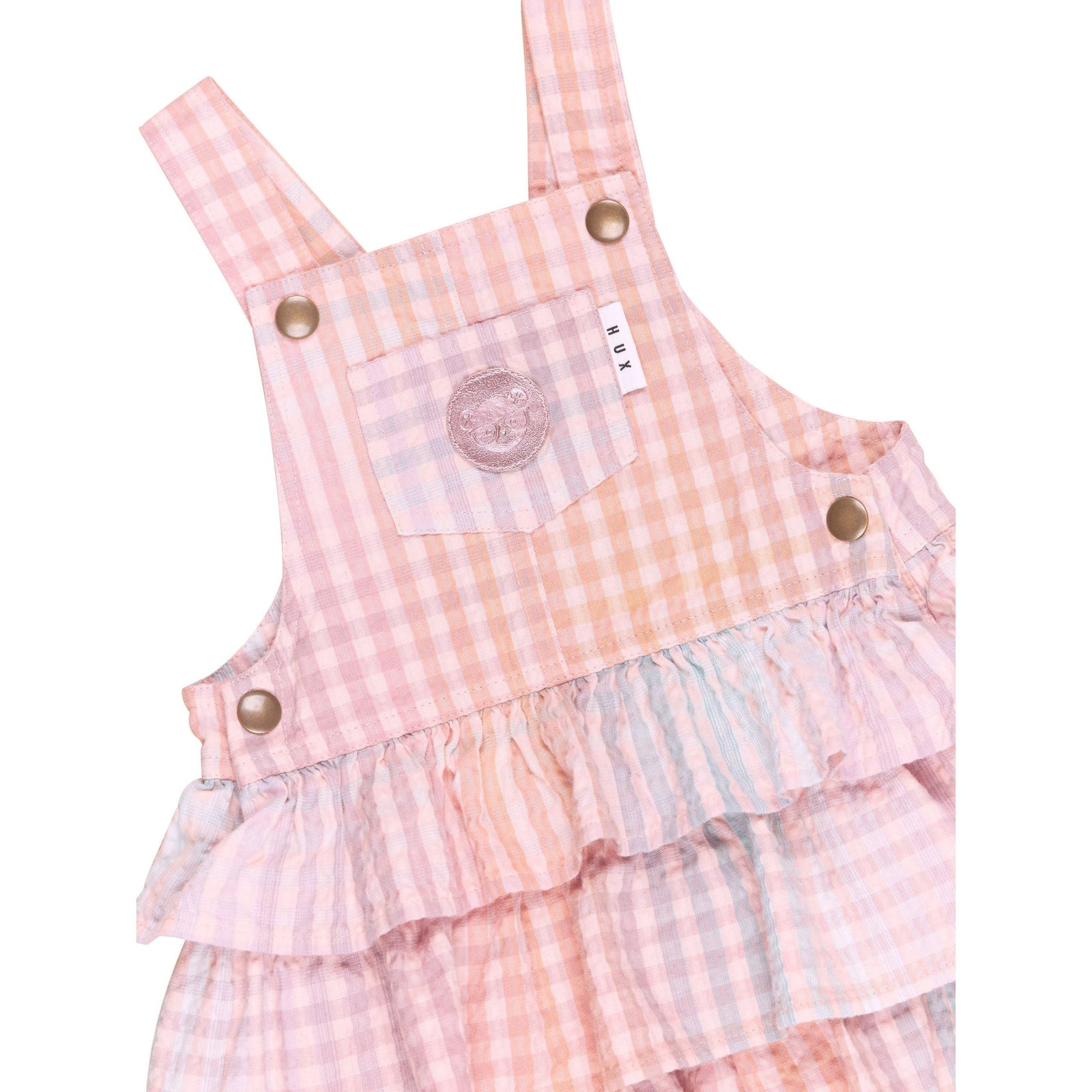 Rainbow Check Frill Overall Dress