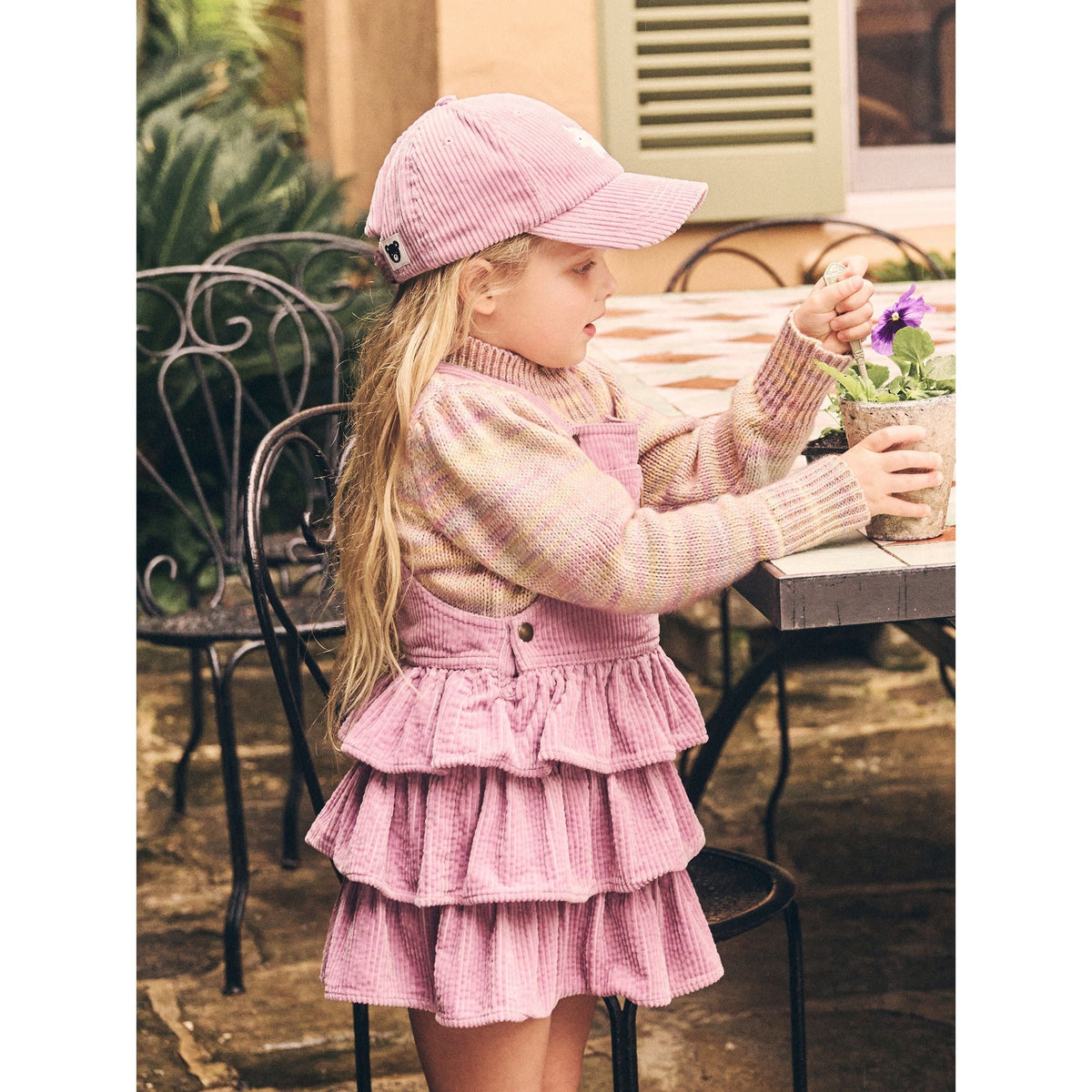 Orchid Cord Frill Overall Dress