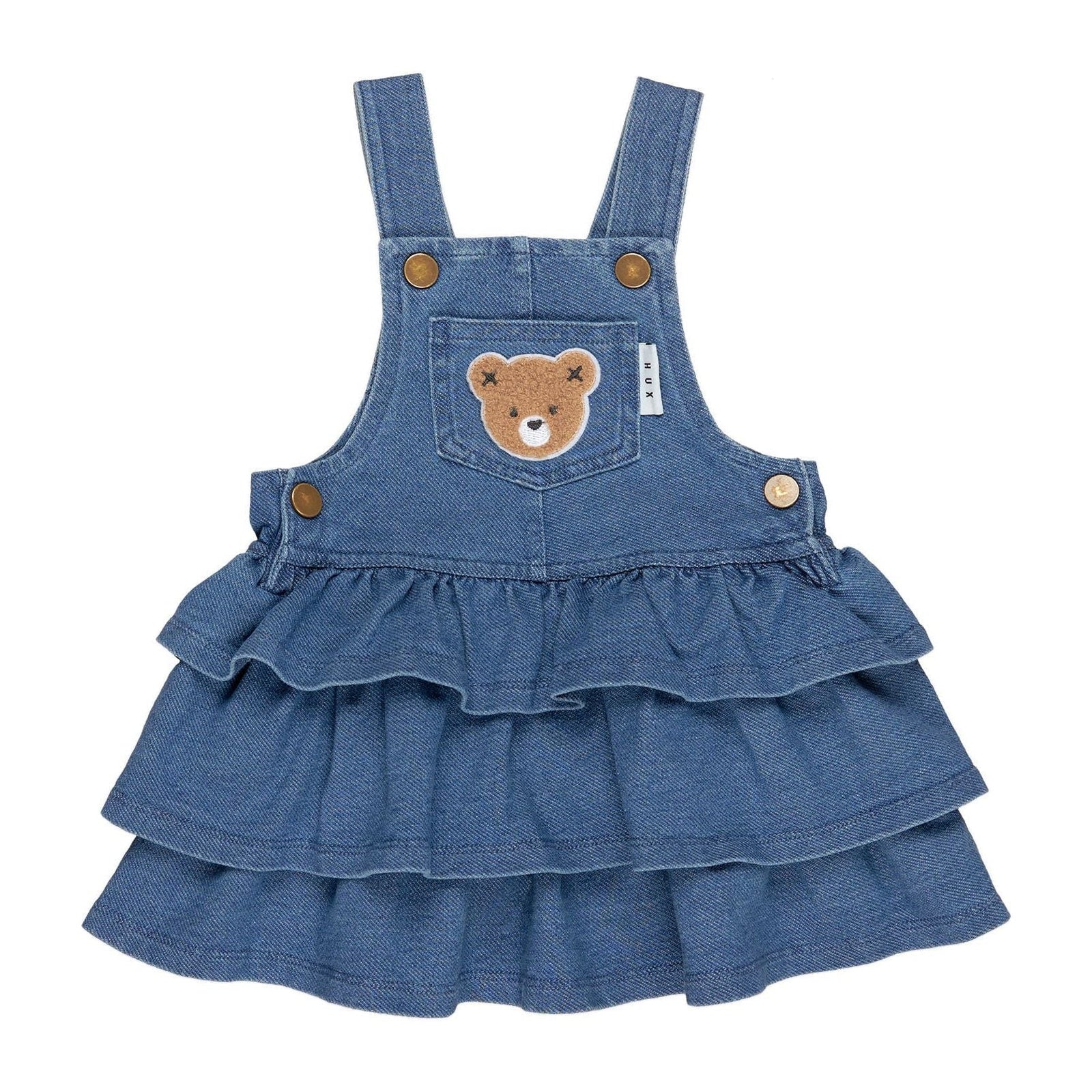 Huxbear Knit Denim Frill Overall Dress