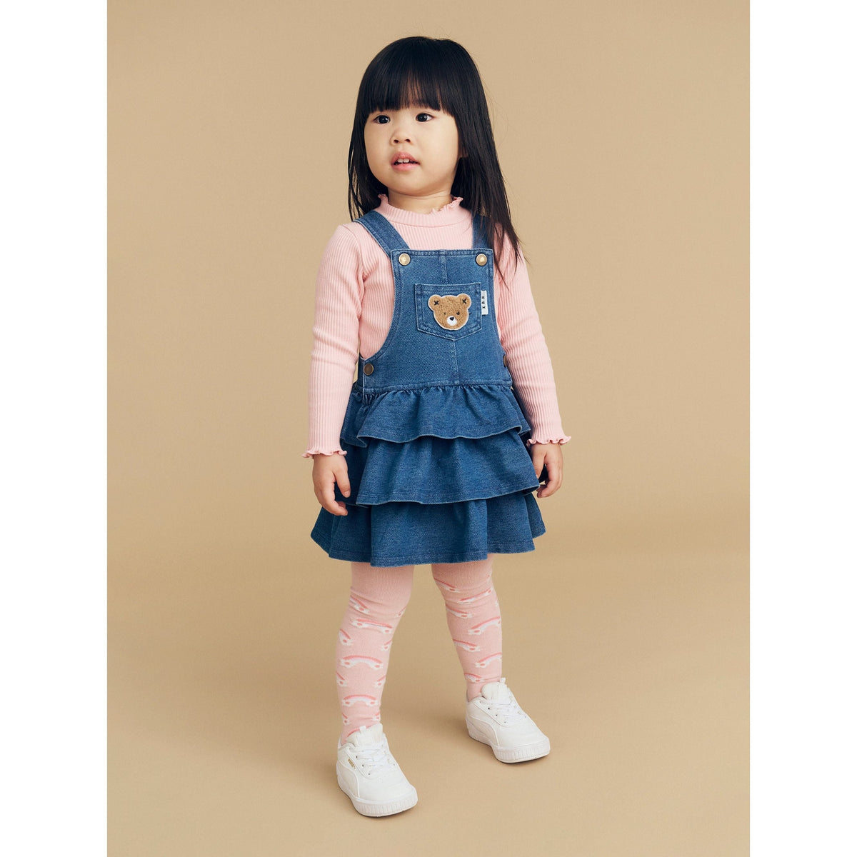 Huxbear Knit Denim Frill Overall Dress