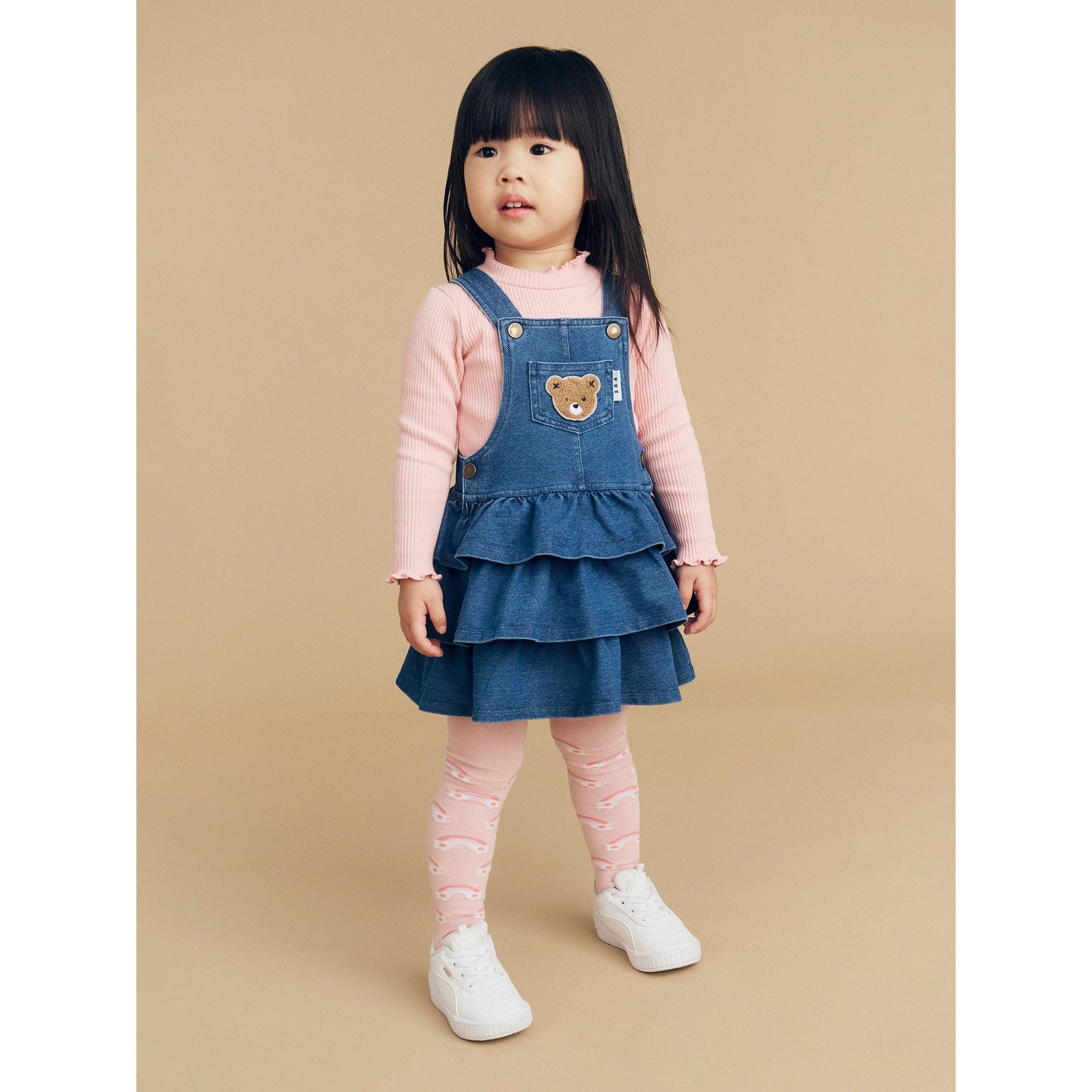 Huxbear Knit Denim Frill Overall Dress