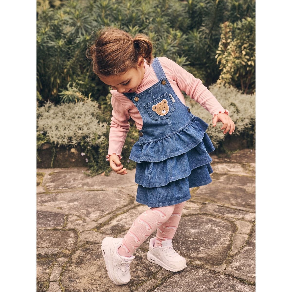 Huxbear Knit Denim Frill Overall Dress