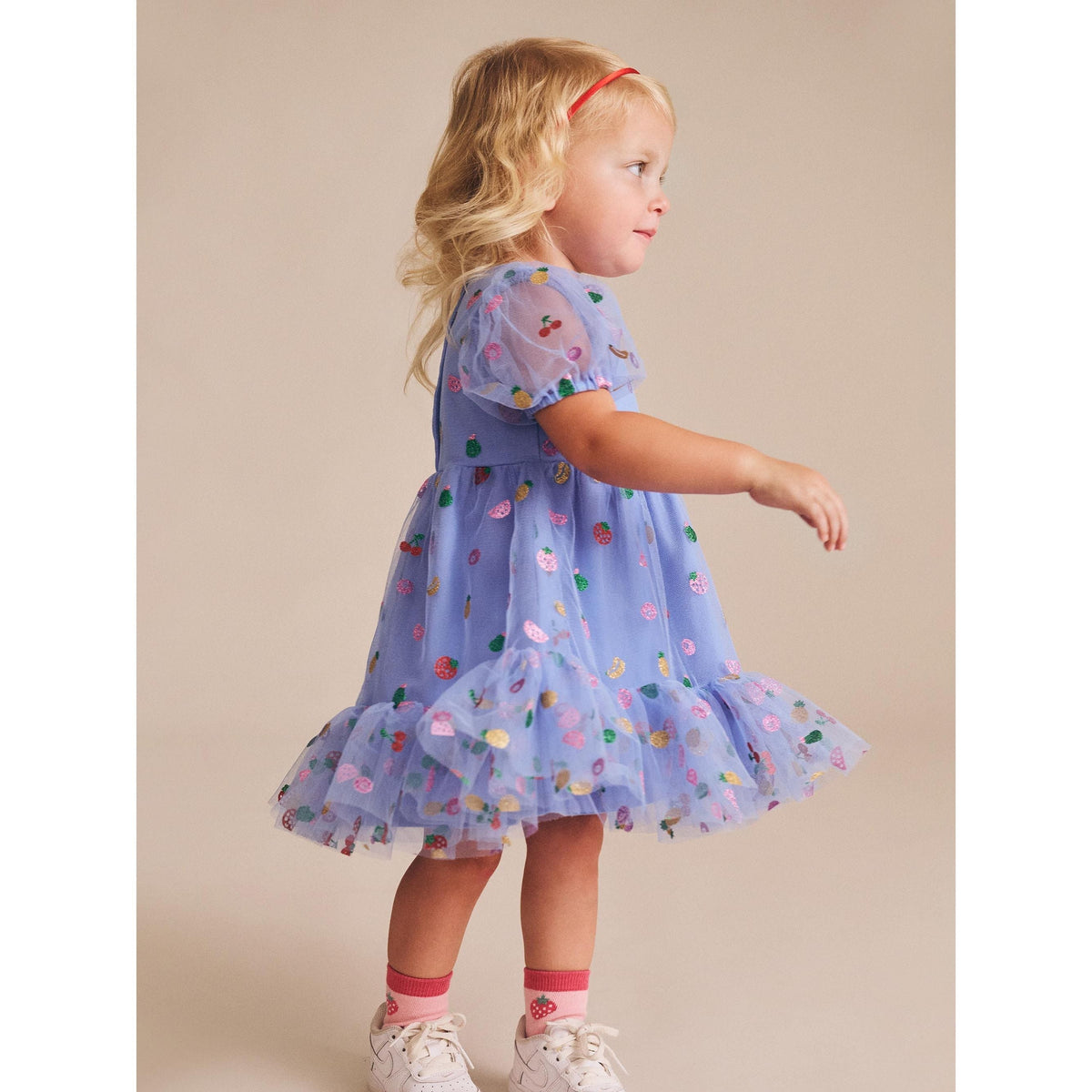 Fruit Salad Puff Sleeve Tulle Dress