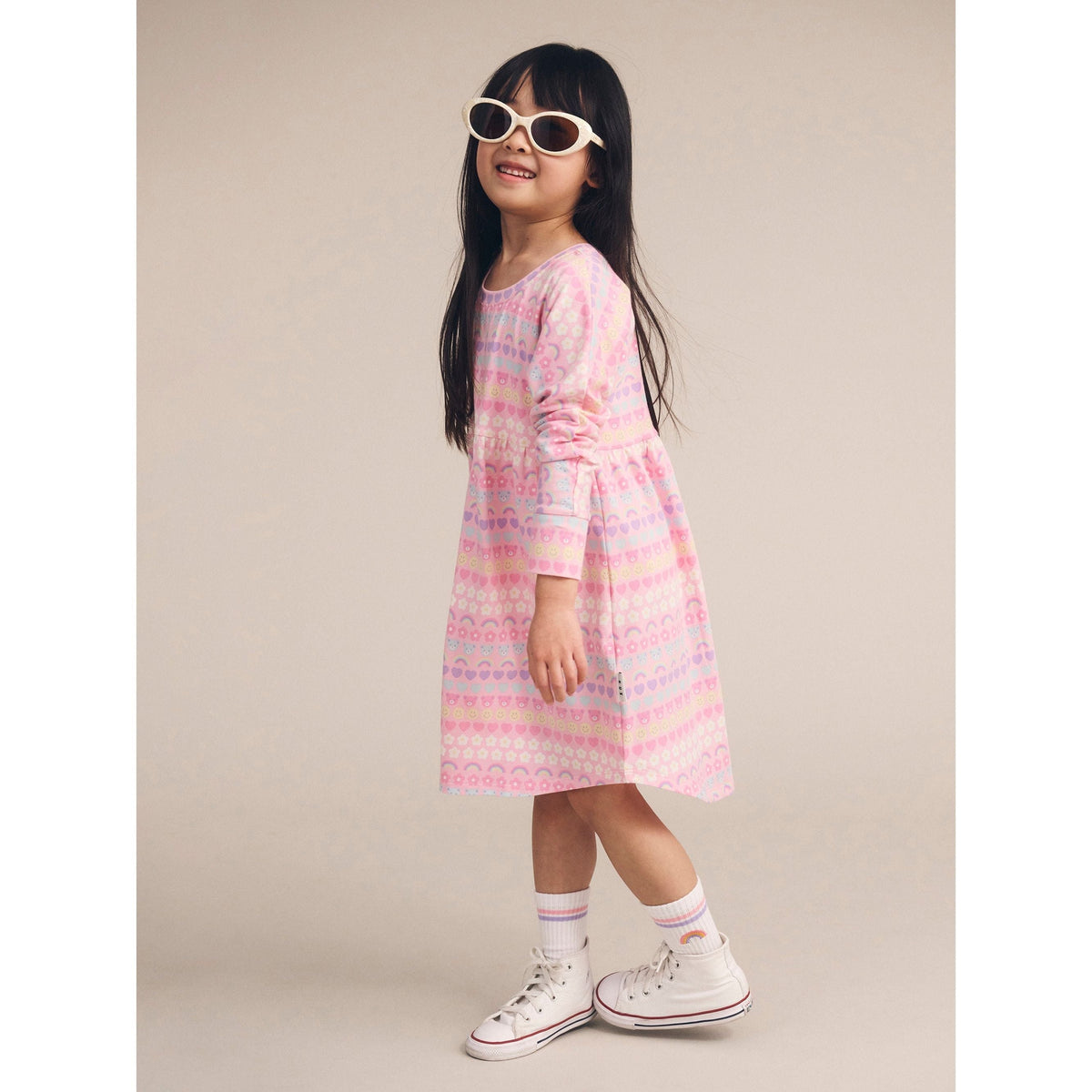 Emoji Rainbow Long Sleeve Swirl Dress