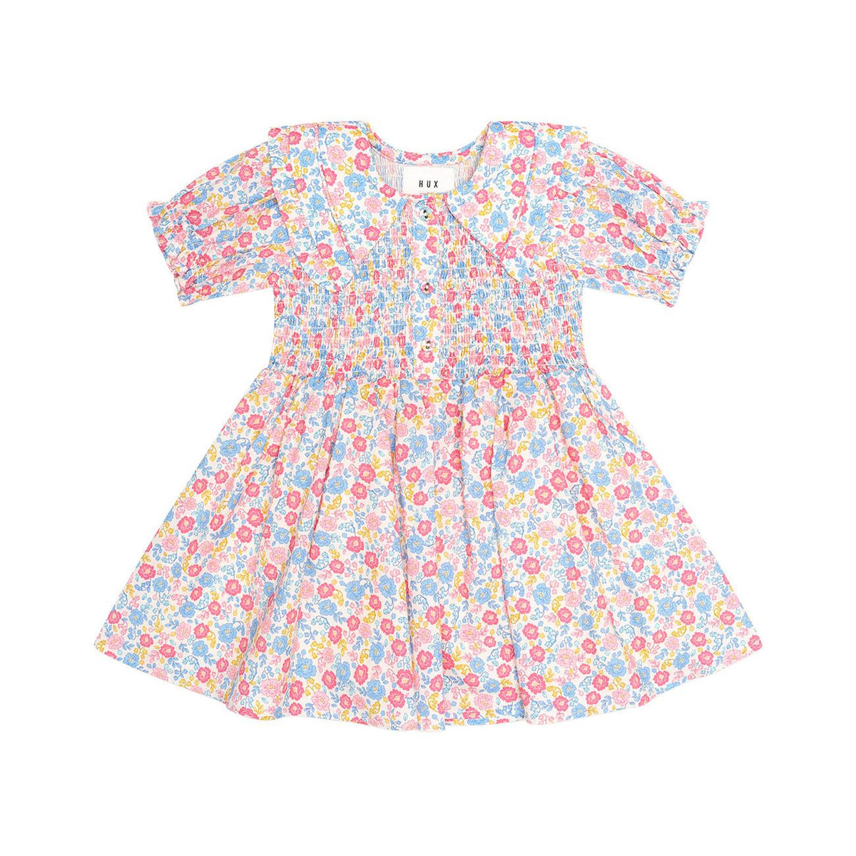 Vintage Floral Shirred Collar Dress