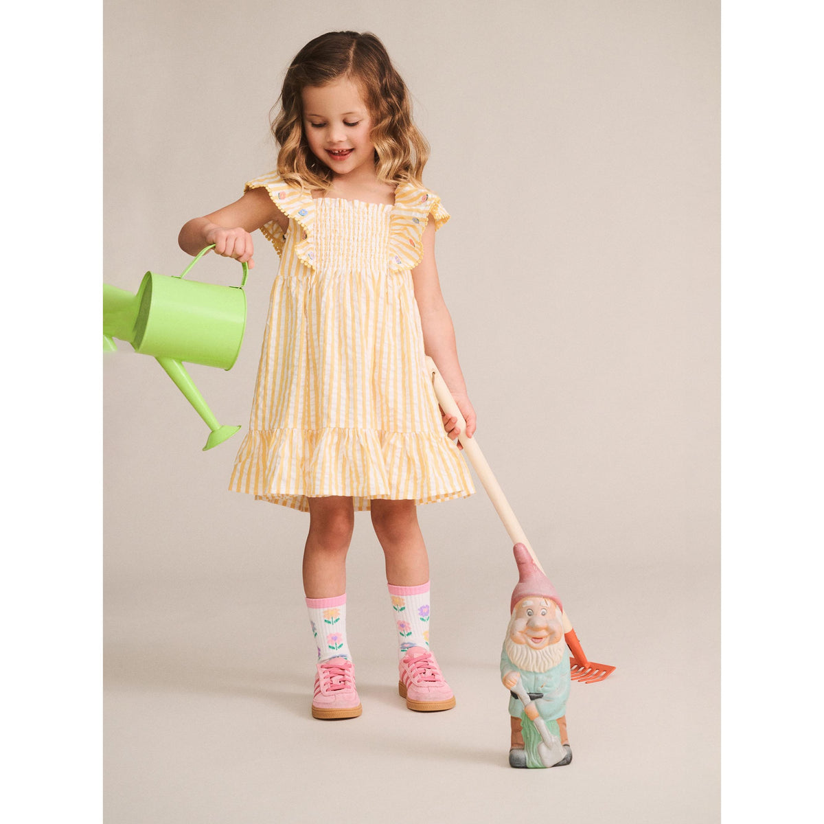 Flower Field Stripe Shirred Dress