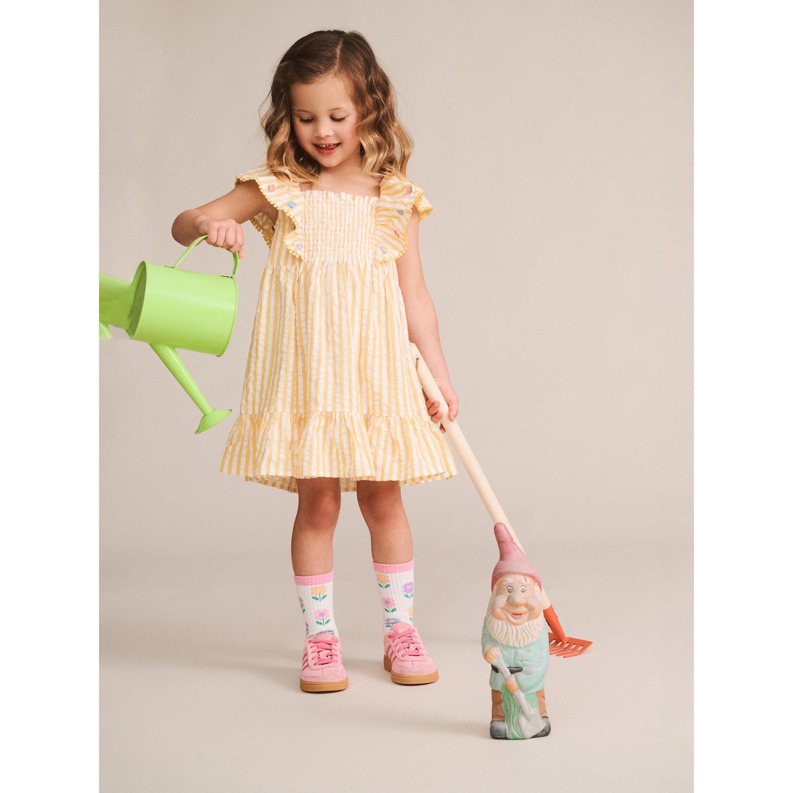 Flower Field Stripe Shirred Dress