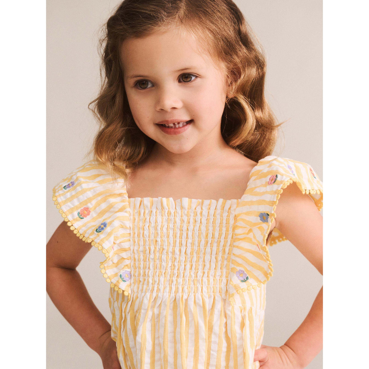 Flower Field Stripe Shirred Dress