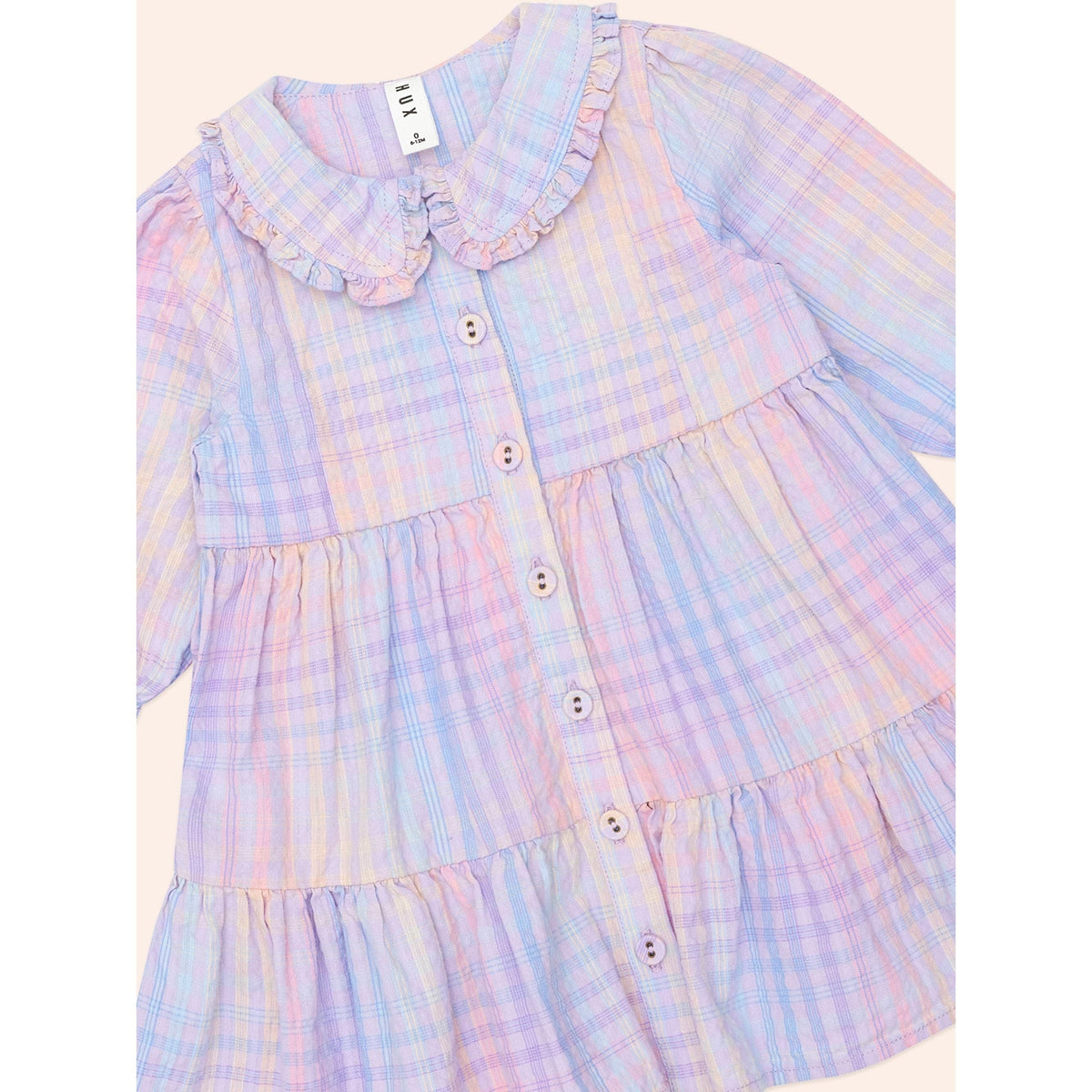 Rainbow Check Long Sleeve Frill Dress