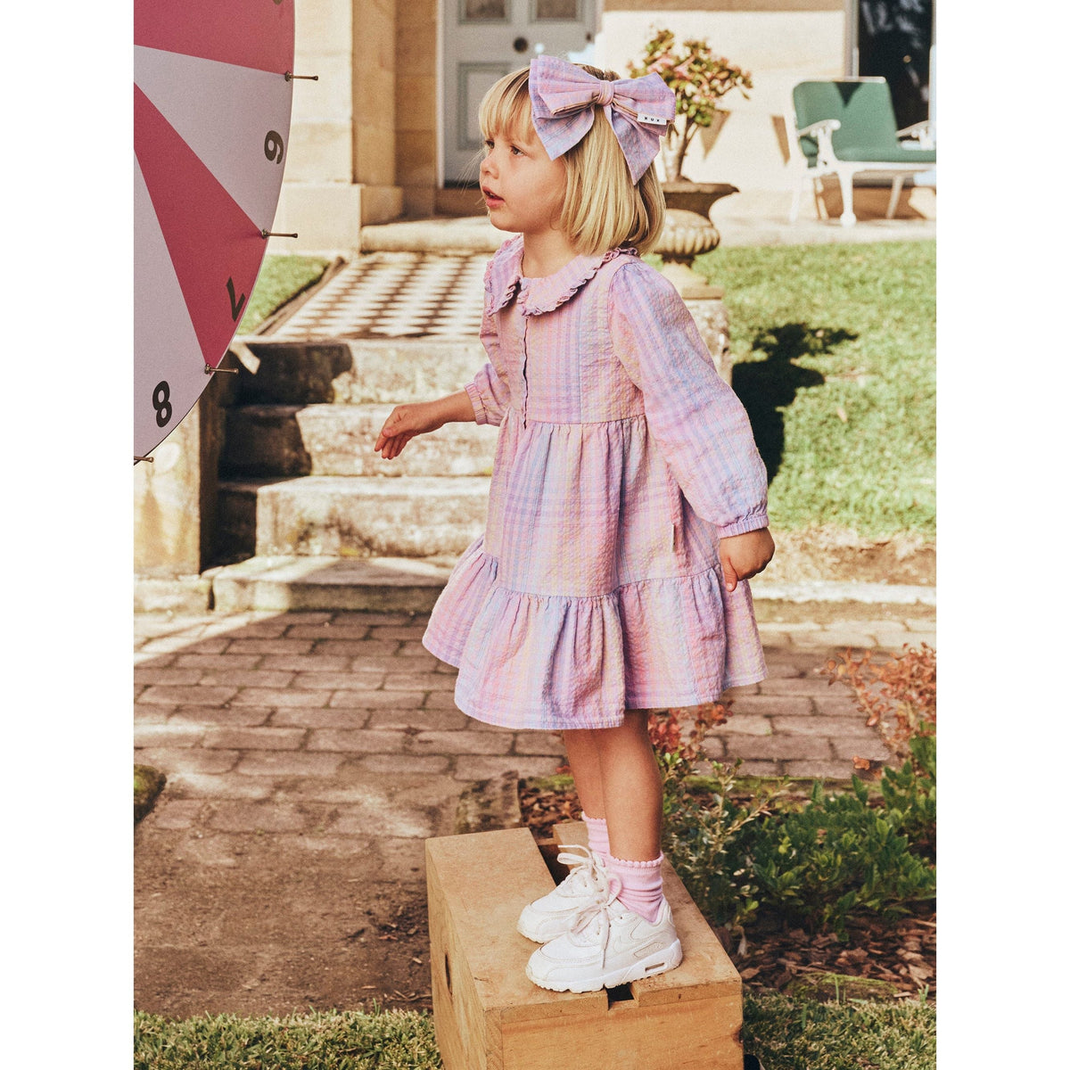 Rainbow Check Long Sleeve Frill Dress