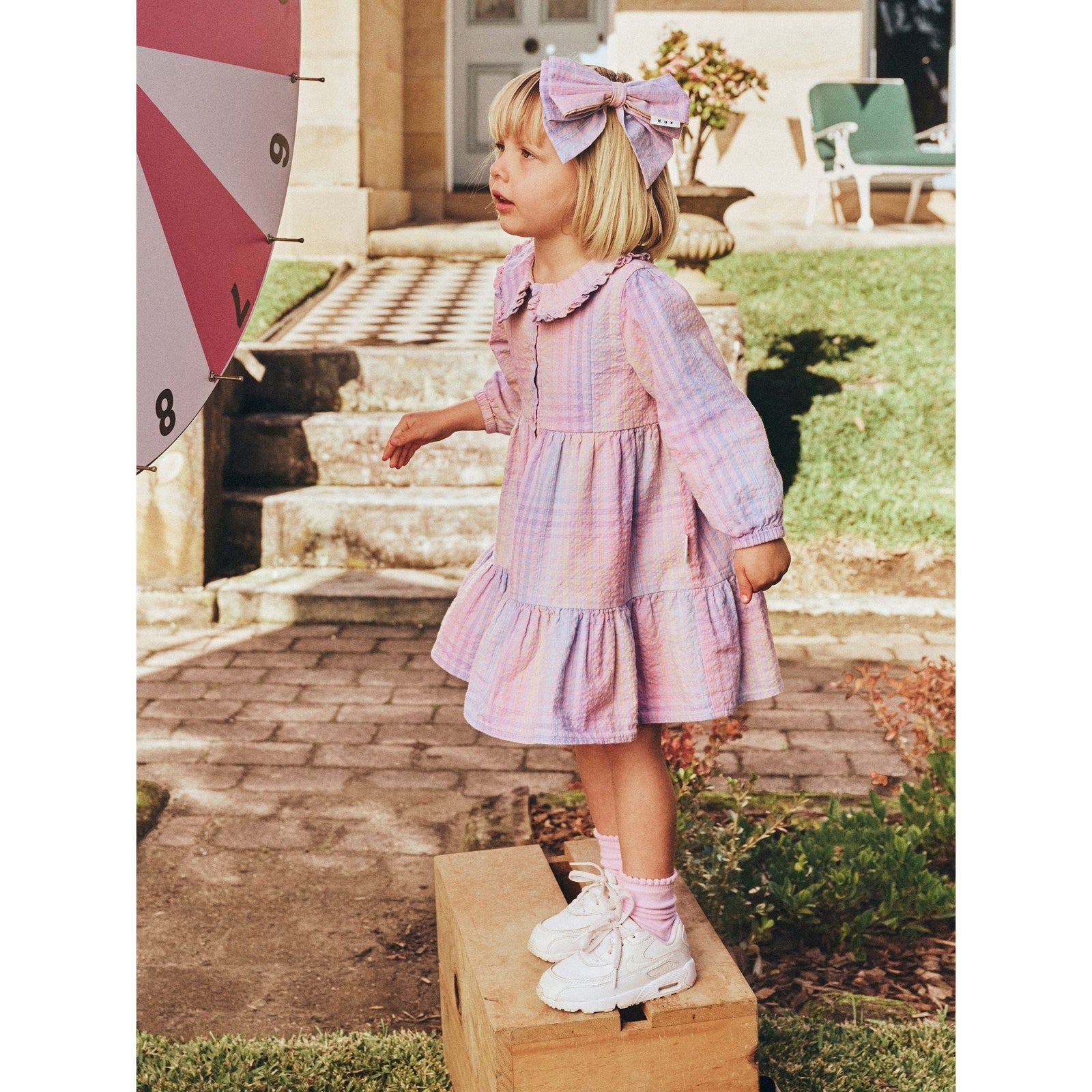 Rainbow Check Long Sleeve Frill Dress