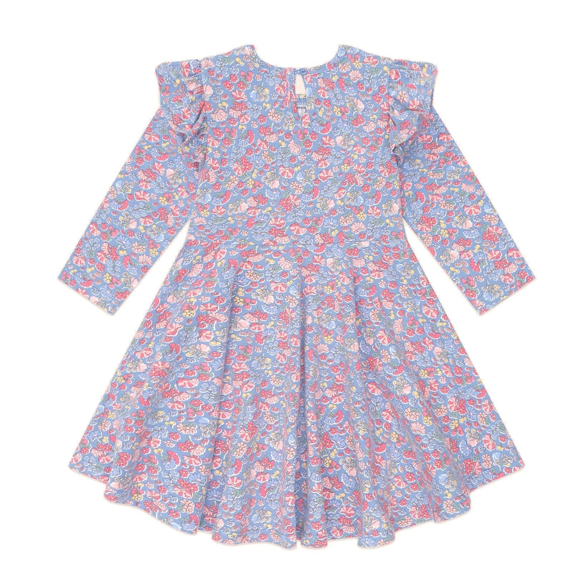 Vintage Floral Shirred Long Sleeve Dress