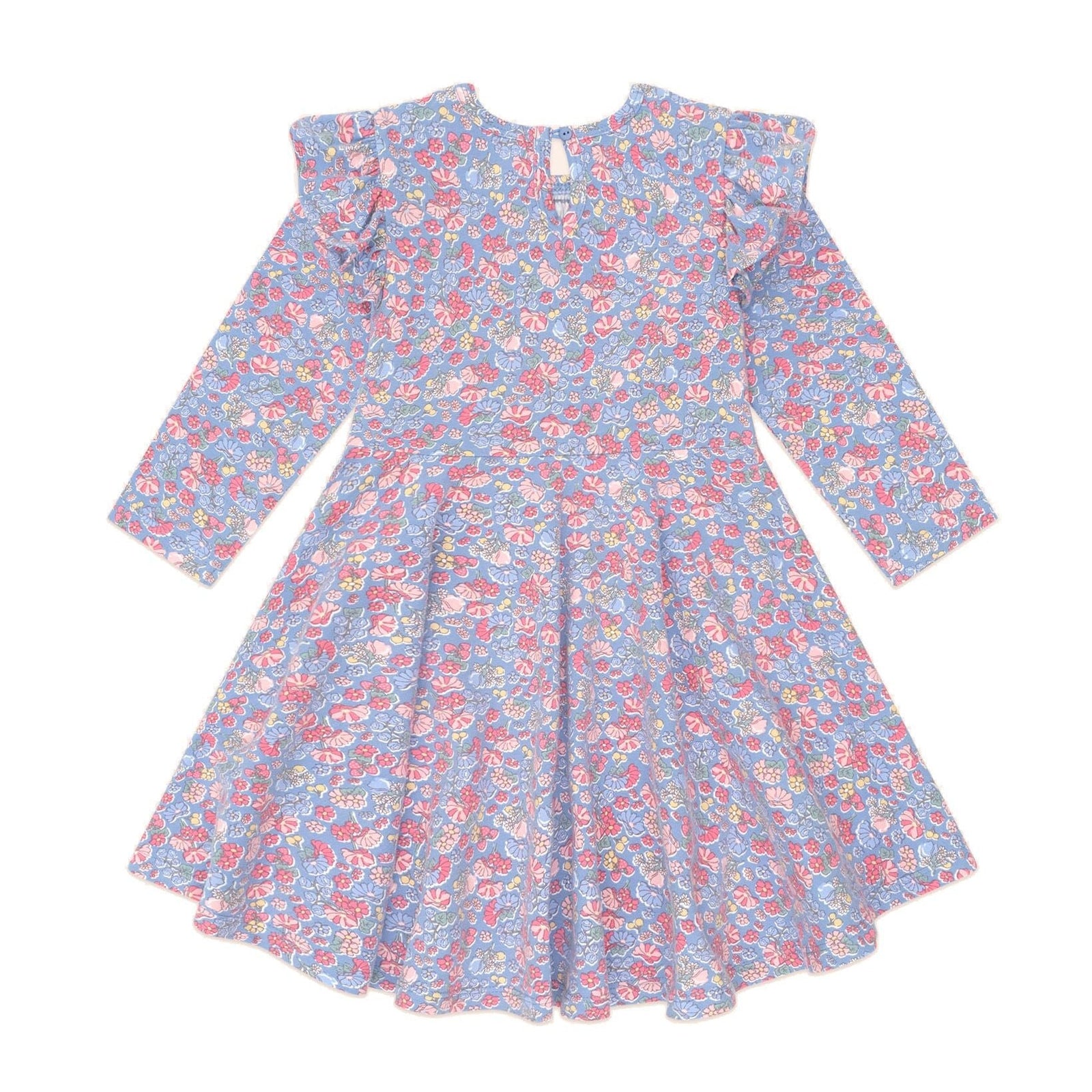 Vintage Floral Shirred Long Sleeve Dress