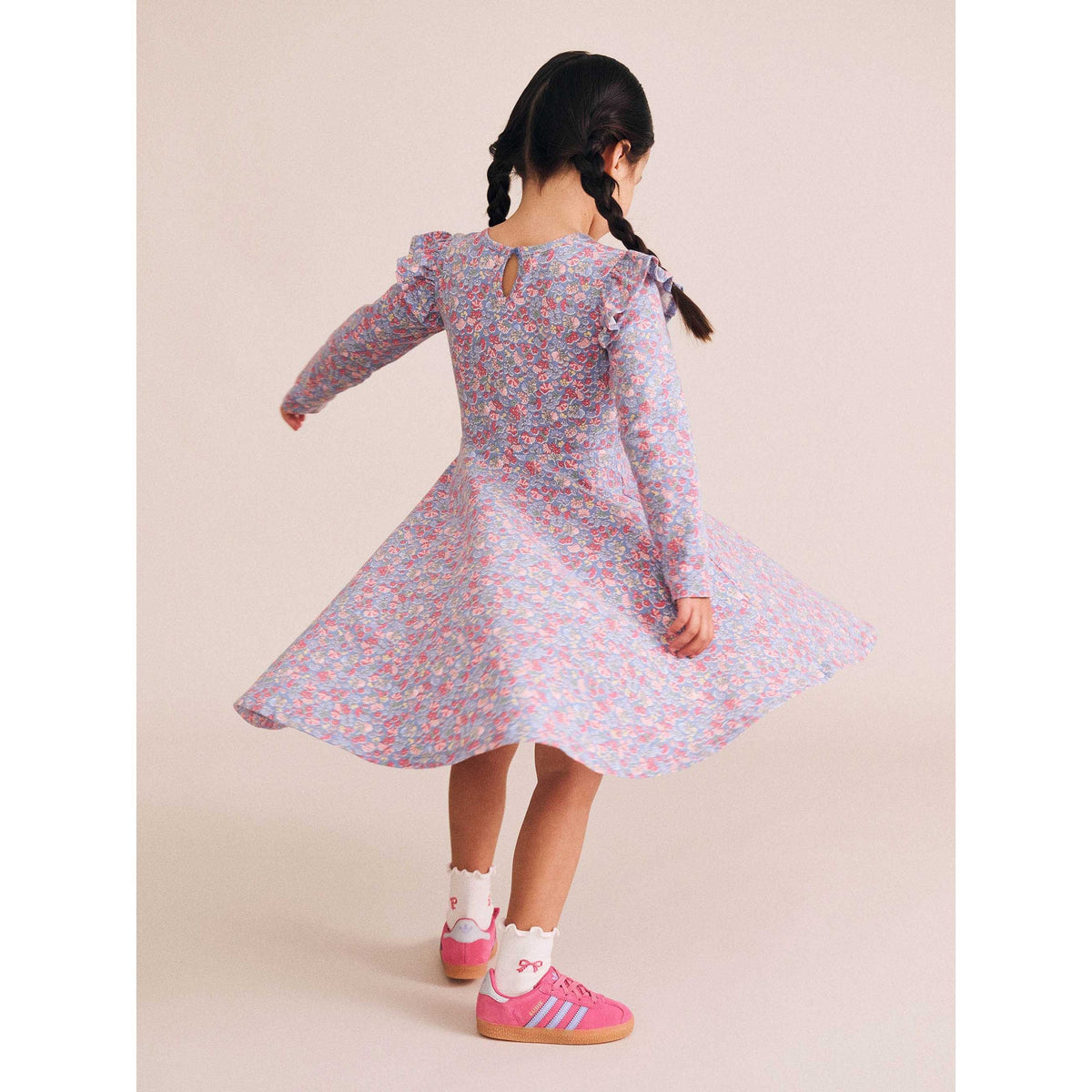 Vintage Floral Shirred Long Sleeve Dress