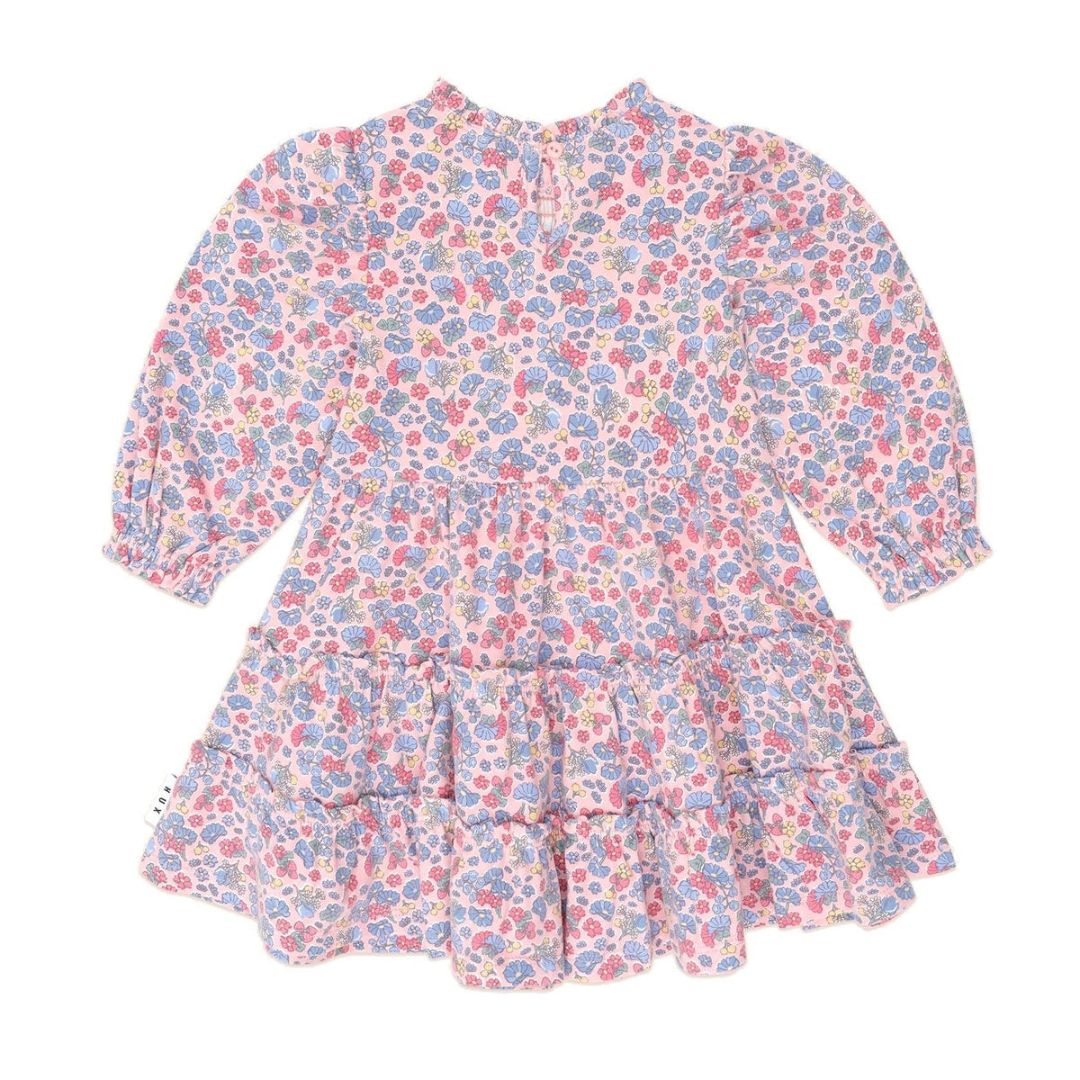 Vintage Floral Puff Long Sleeve Shirred Dress