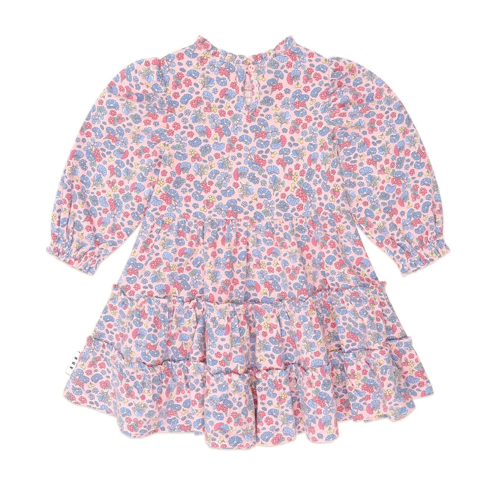 Vintage Floral Puff Long Sleeve Shirred Dress