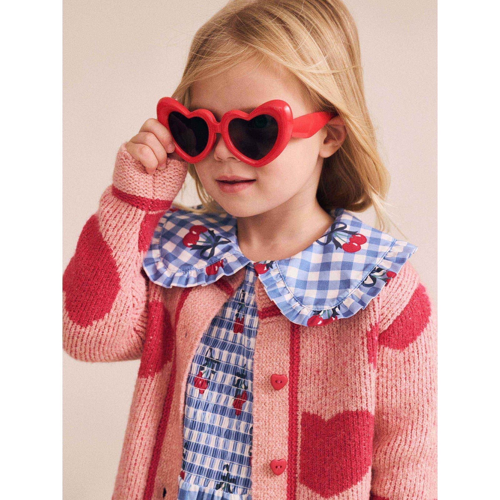 Cherry Gingham Shirred Dress