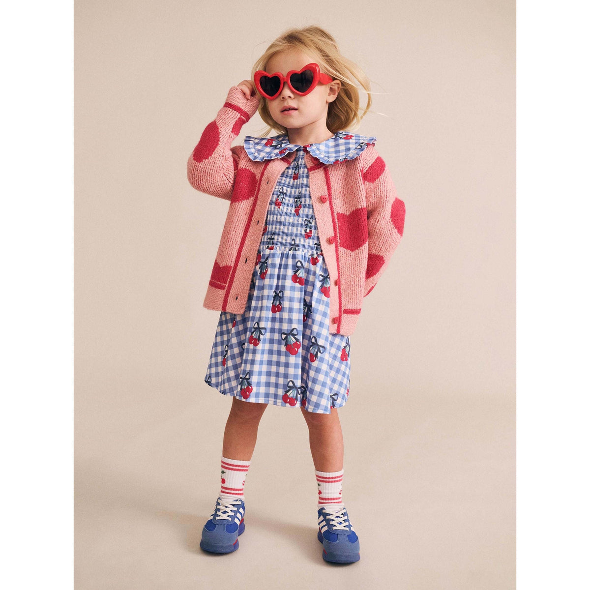Cherry Gingham Shirred Dress