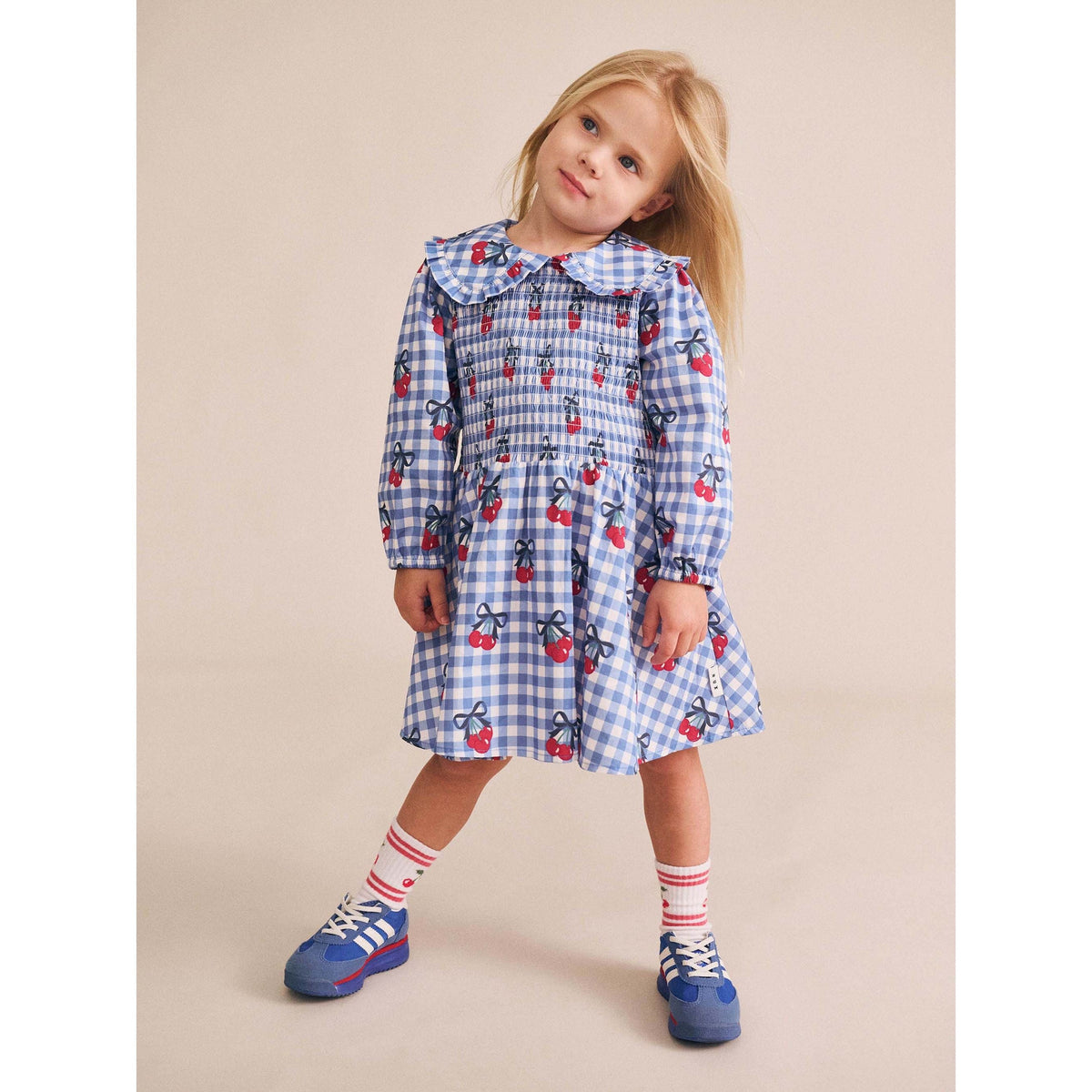 Cherry Gingham Shirred Dress