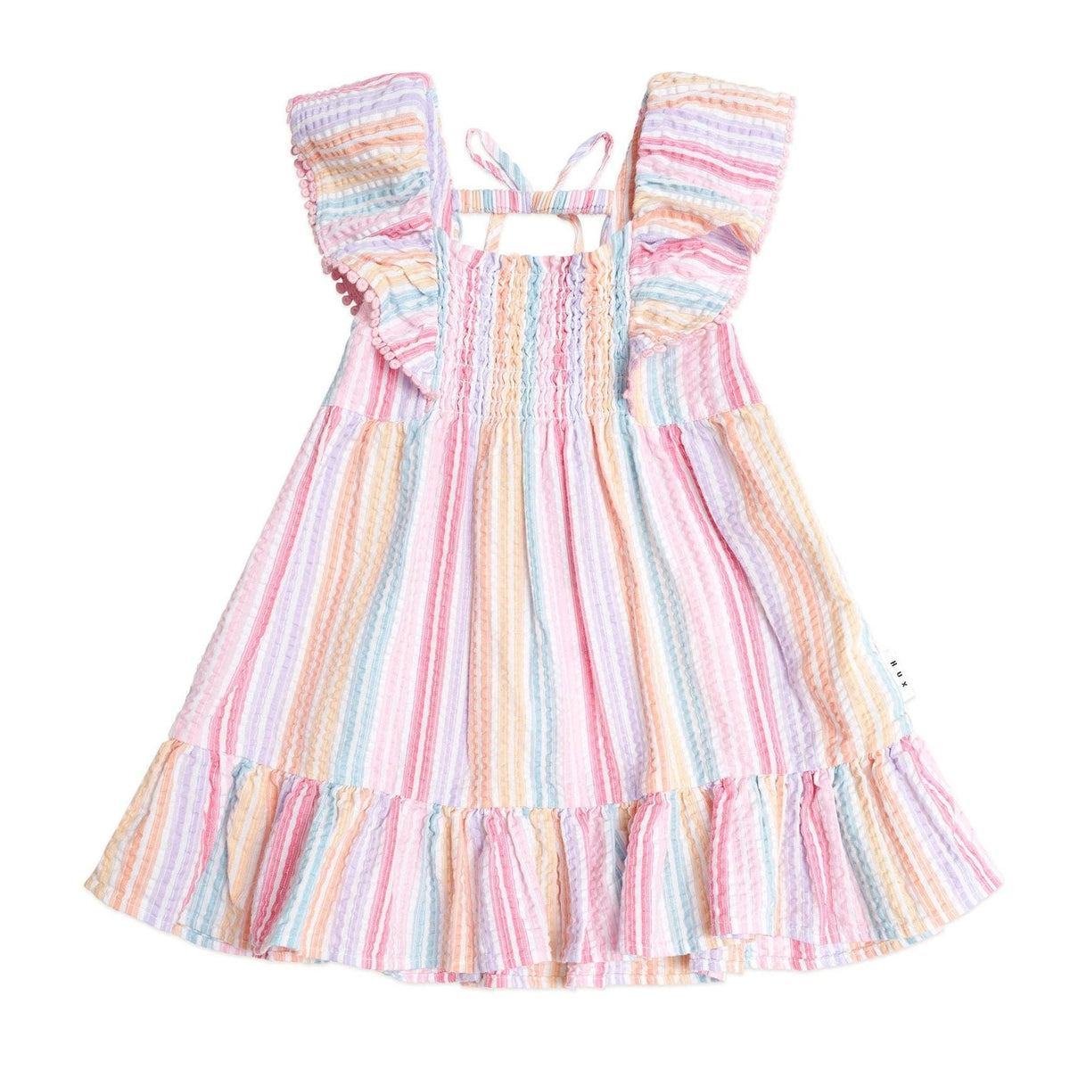 Rainbow Stripe Shirred Frill Dress