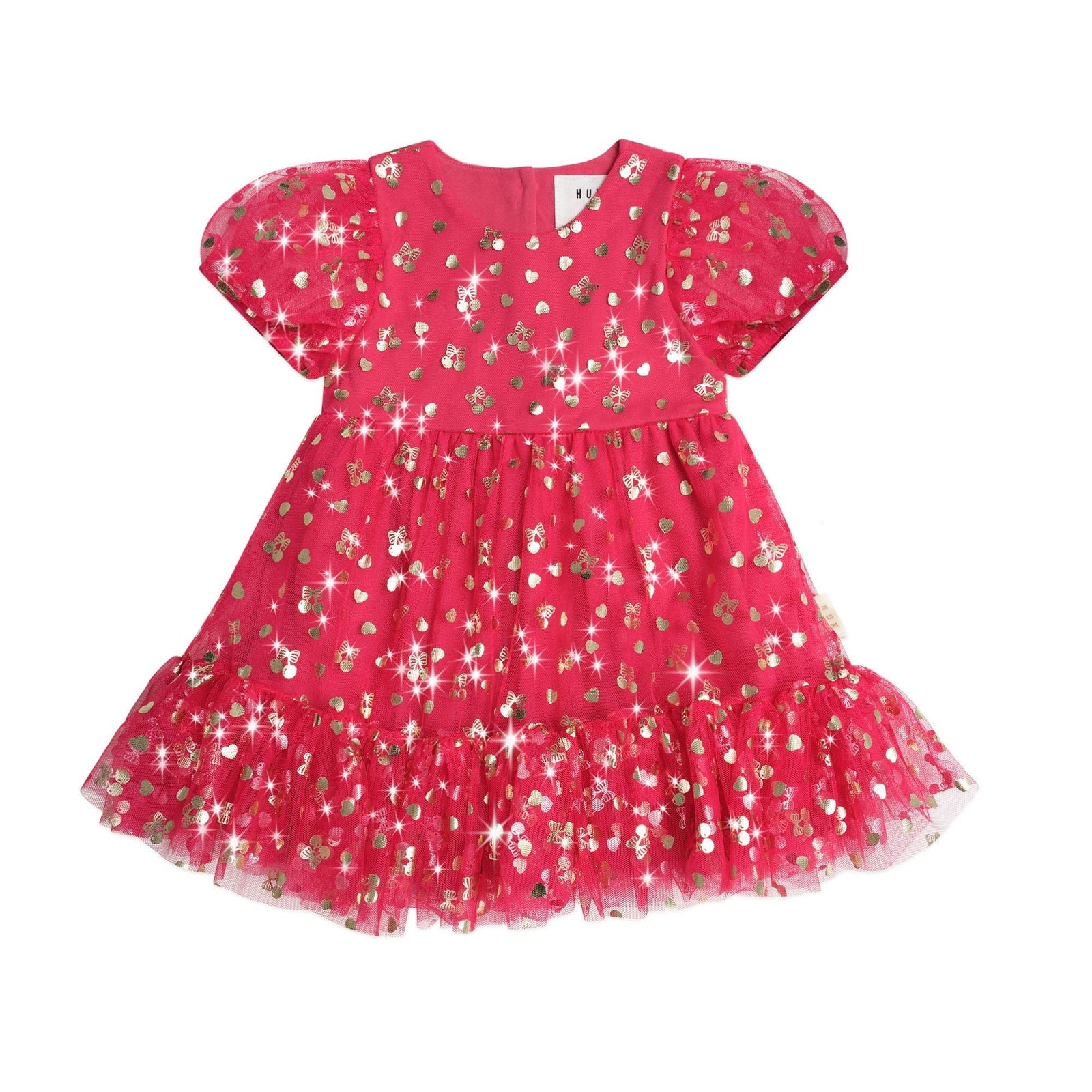 Golden Cherries Puff Sleeve Tulle Dress