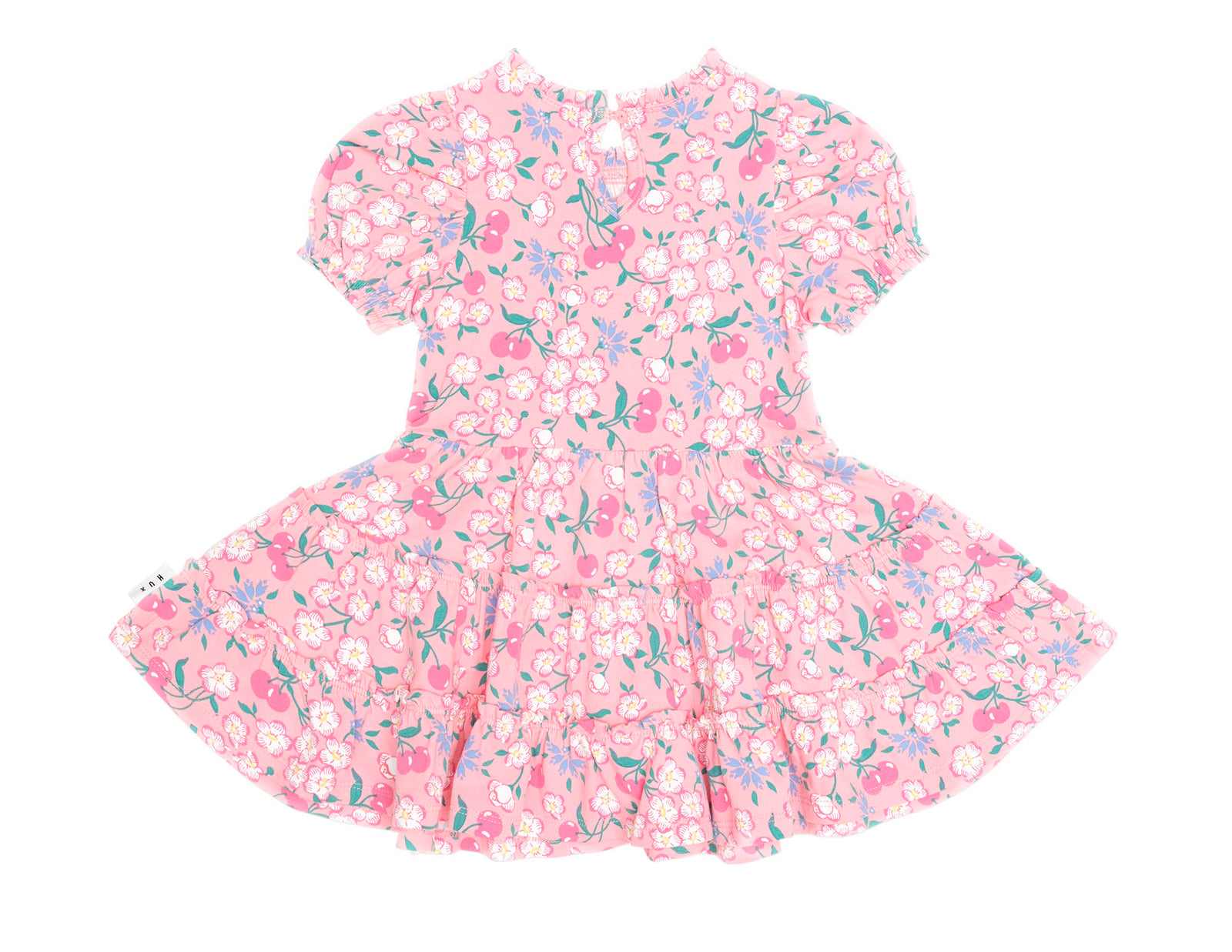 Tropical Cherry Floral Tiered Puff Dress