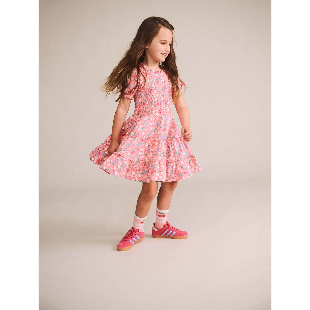 Tropical Cherry Floral Tiered Puff Dress