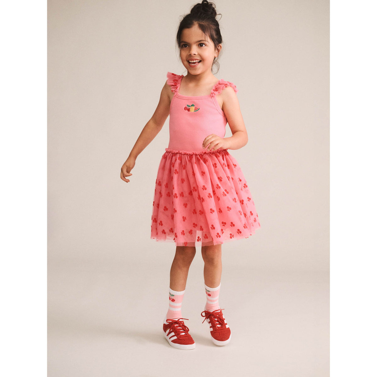 Tropical Fruit Emb Tulle Dress