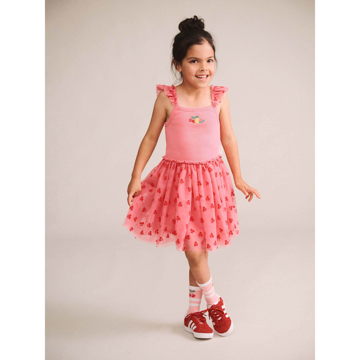Tropical Fruit Emb Tulle Dress